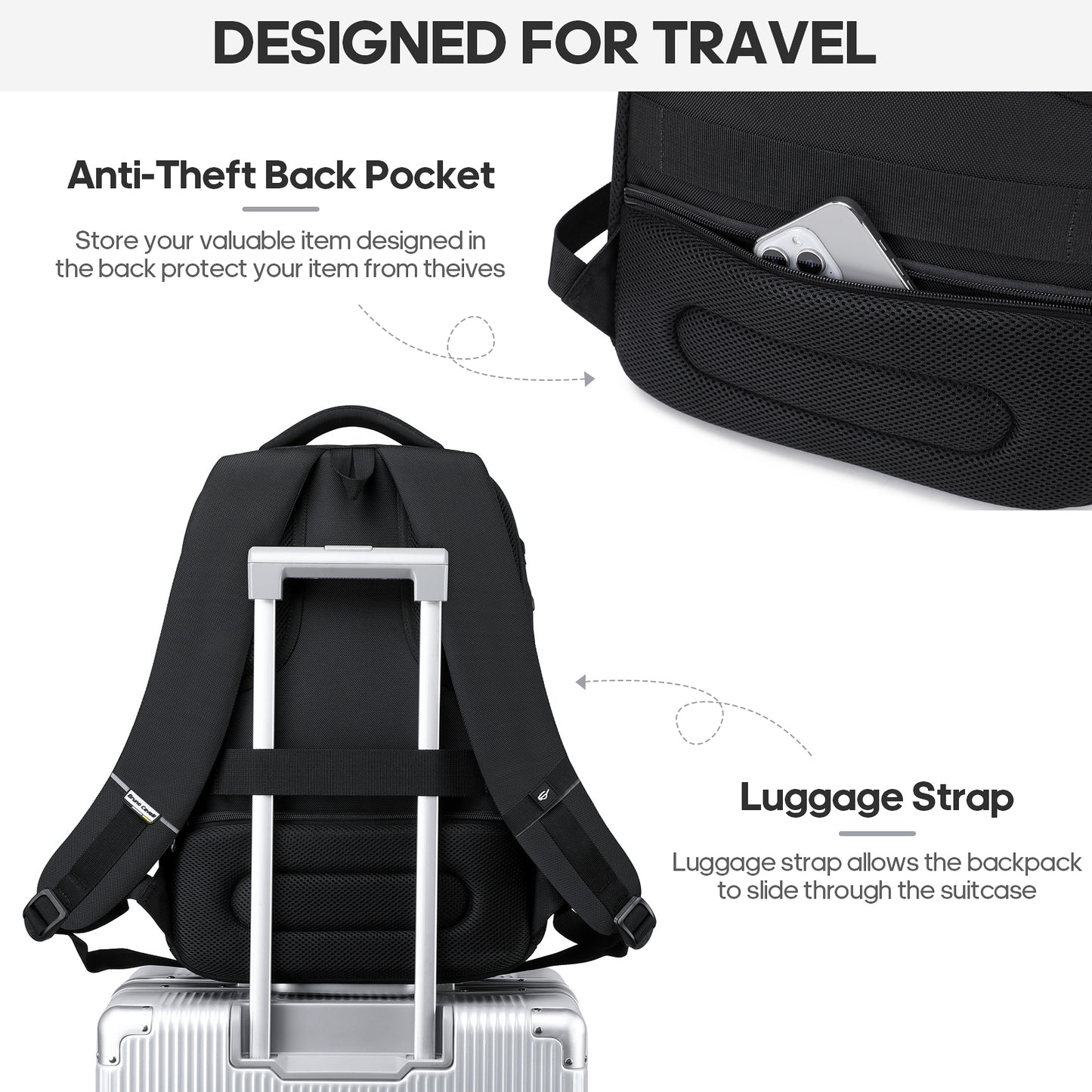 UKEIN Backpacks for Adults Laptop Backpack Water Resistant Backpacks Anti Theft Business Backpacks with Laptop Compartment - Black