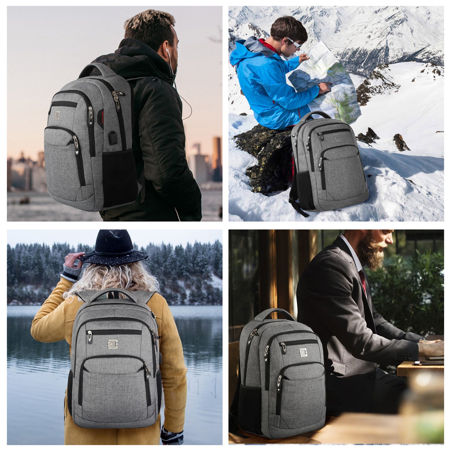UKEIN Gray Laptop Backpack Computer Business Backpack for Adult Water Resistant Anti-Theft Laptop Backpack for Men