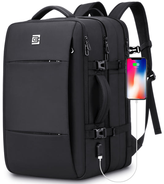 UKEIN 40L Travel Laptop Backpack Expandable Water-resistant 17 Inch Laptop Backpack with USB Charging Port Work Business College Computer Backpack Black Laptop Backpack for Men & Women