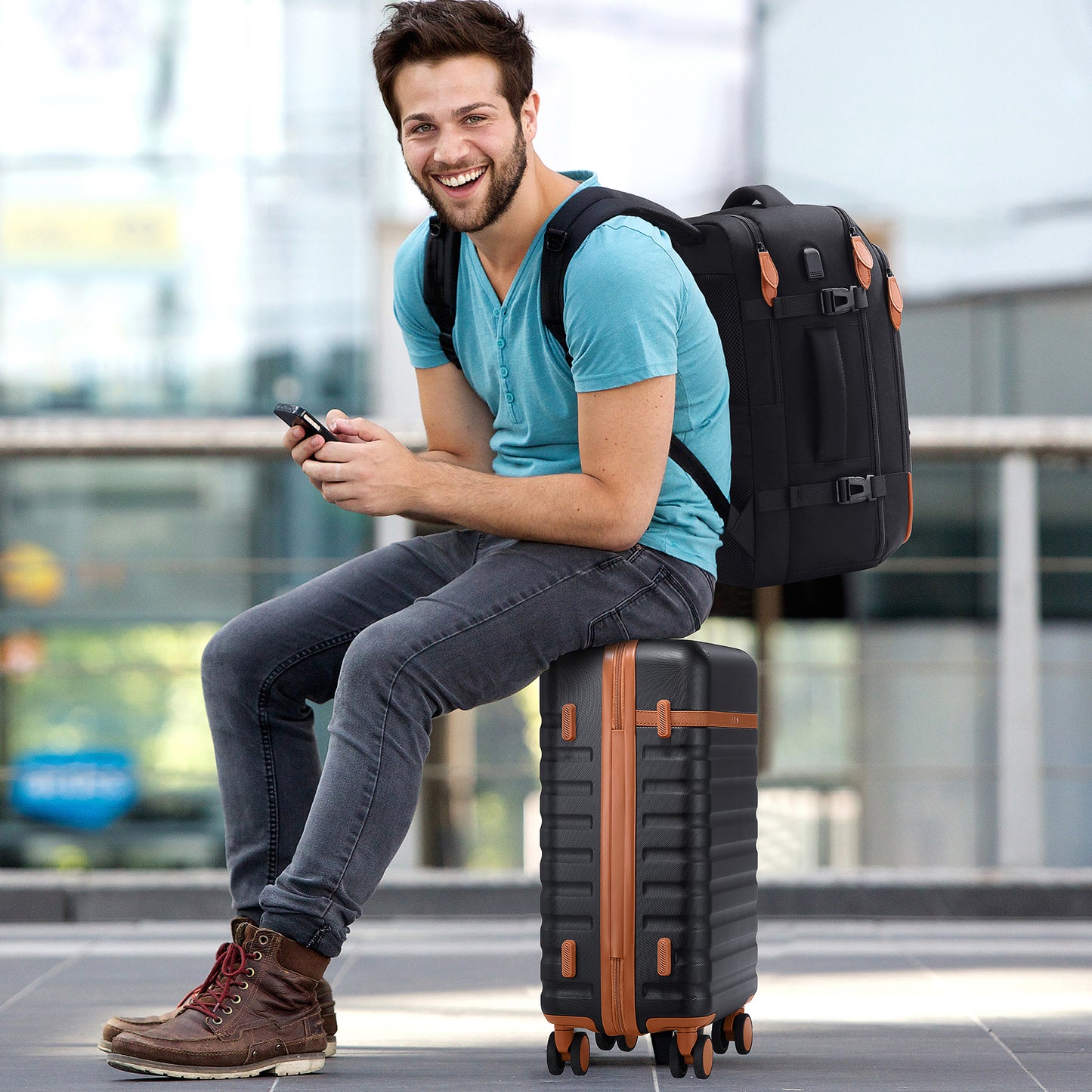 UKEIN Luggage Sets 3 Piece, Carry On Luggage with Wheels, 20 Inch Hardshell Suitcase with TSA Lock, 100% PC Carry On Suitcases Airline Approved With Travel Backpack for Men Women