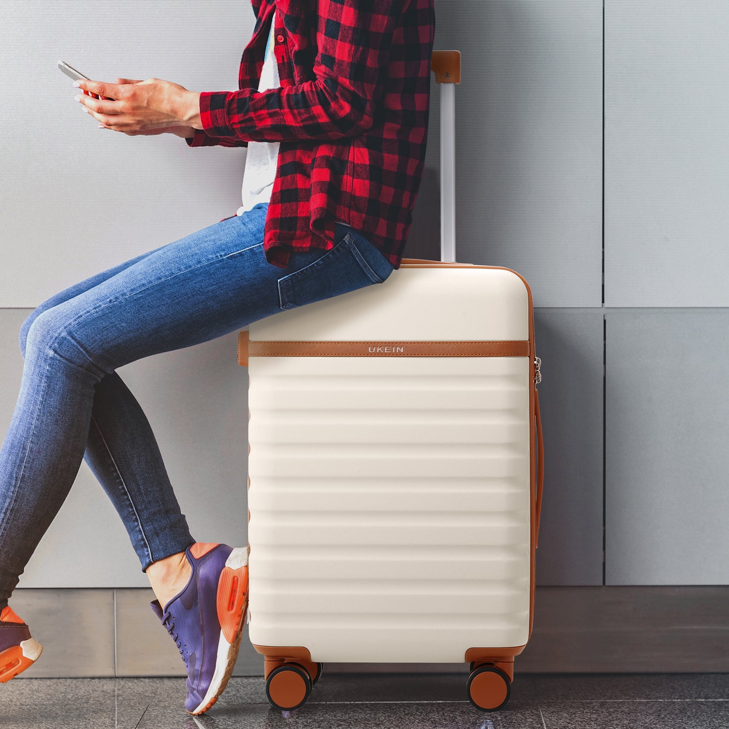 UKEIN Luggage Sets 3 Piece, Carry On Luggage with Wheels, 24 Inch Hardshell Suitcase with TSA Lock, 100% PC Carry On Suitcases Airline Approved With Travel Backpack for Men Women