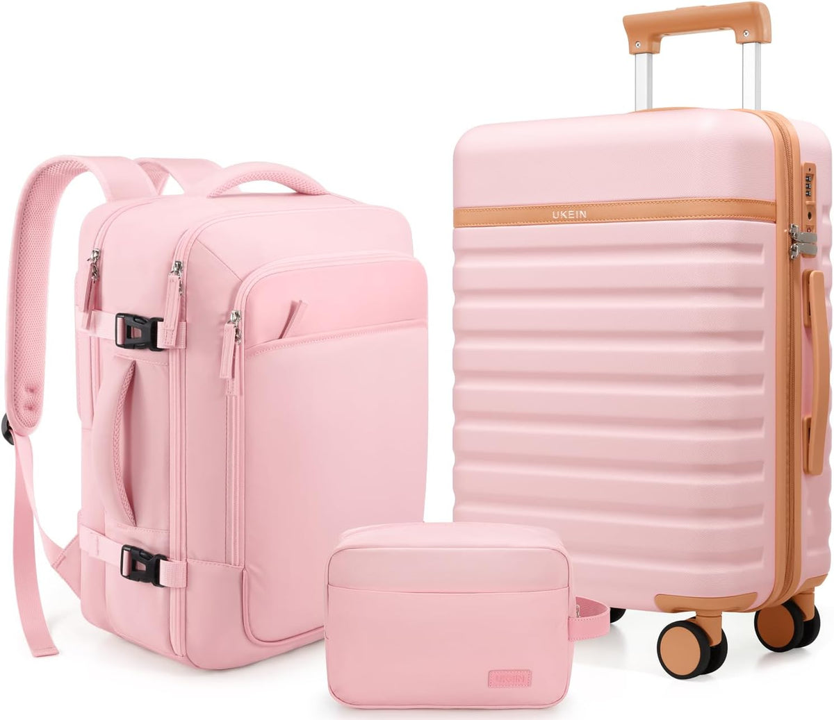UKEIN Luggage Sets 3 Piece, Carry On Luggage with Wheels, 20 Inch Hardshell Suitcase with TSA Lock, 100% PC Carry On Suitcases Airline Approved With Travel Backpack for Men Women