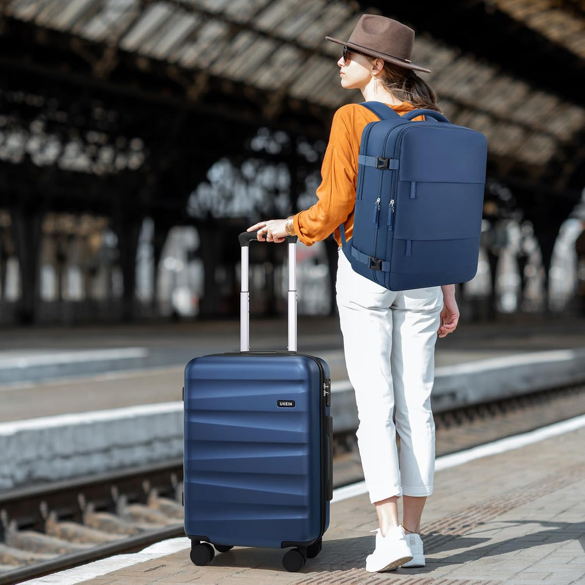 UKEIN Carry on Luggage Airline Approved 100% PC Hard Shell Carry On Suitcase with YKK Zipper Spinner Wheels TSA Lock Carry on with Backpack Set