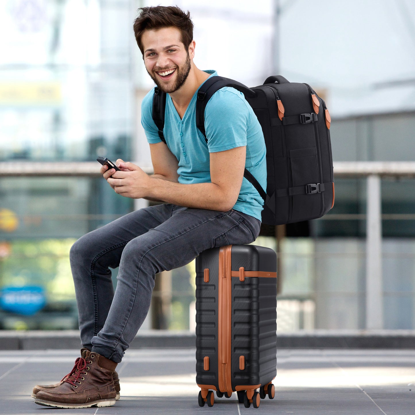 UKEIN Luggage Sets 3 Piece, Carry On Luggage with Wheels, 28 Inch Hardshell Suitcase with TSA Lock, 100% PC Carry On Suitcases Airline Approved With Travel Backpack for Men Women