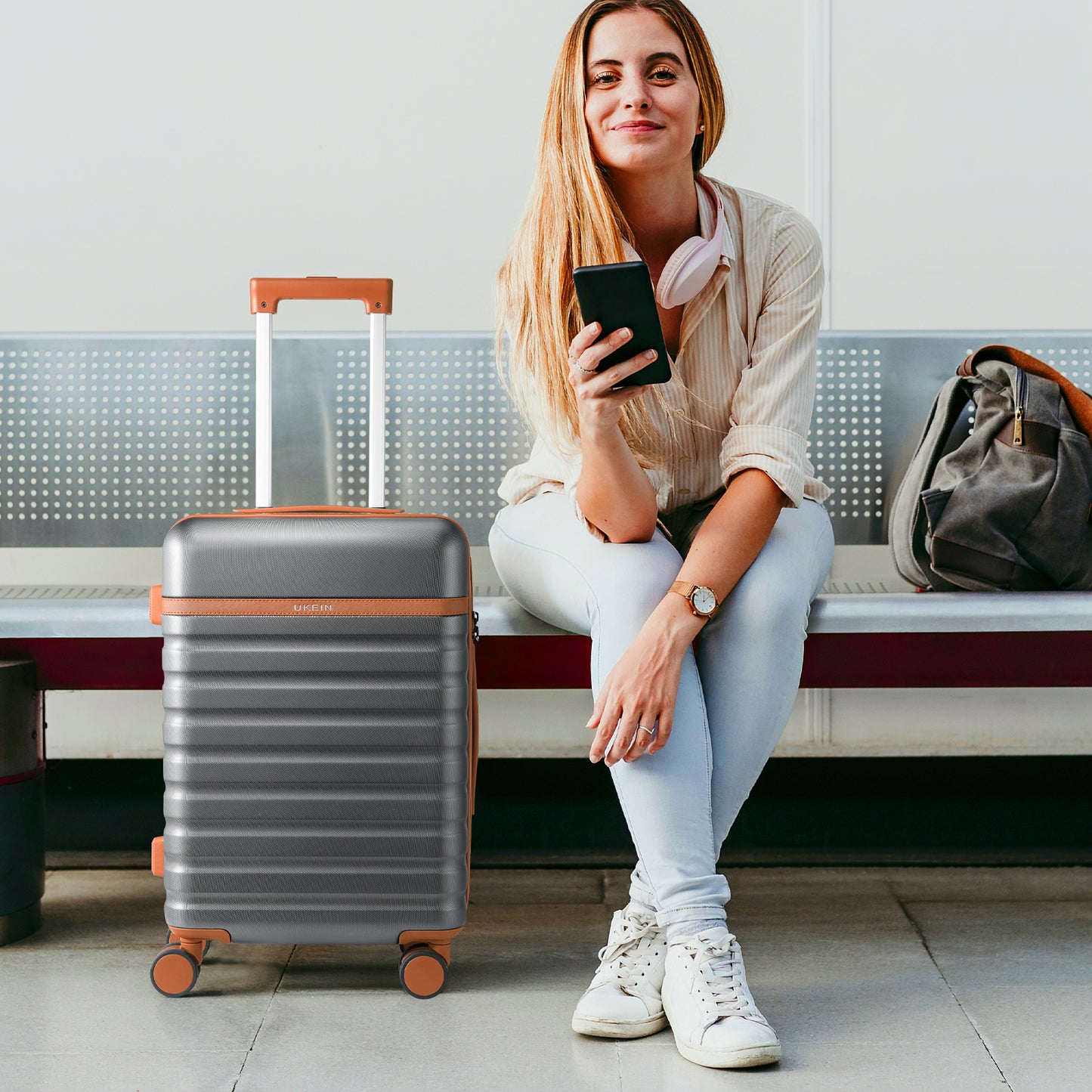 UKEIN Luggage Sets 3 Piece, Carry On Luggage with Wheels, 28 Inch Hardshell Suitcase with TSA Lock, 100% PC Carry On Suitcases Airline Approved With Travel Backpack for Men Women