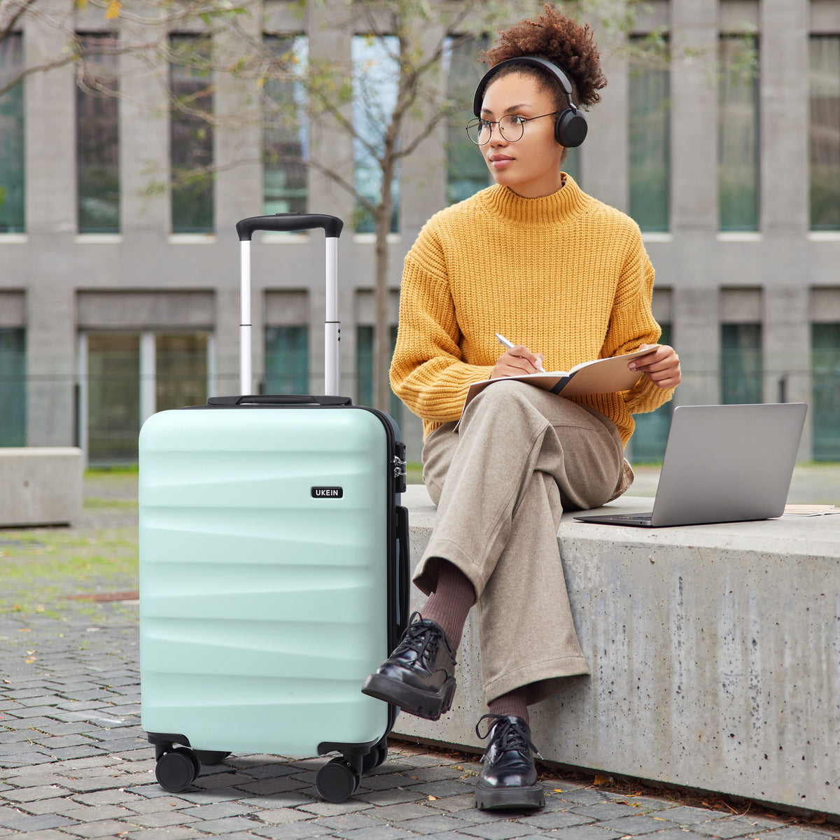 UKEIN Carry on Luggage Airline Approved 100% PC Hard Shell Carry On Suitcase with YKK Zipper Spinner Wheels TSA Lock Carry on with Backpack Set