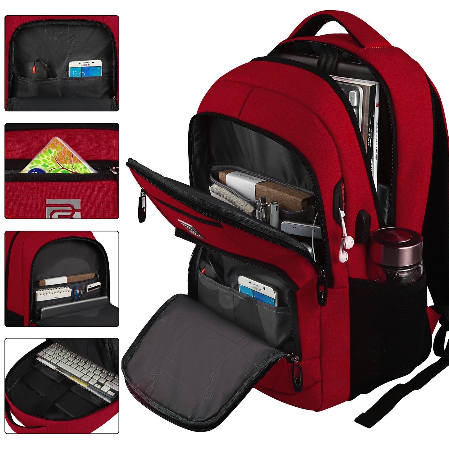 UKEIN Red Laptop Backpack Computer Business Backpack for Adult Water Resistant Anti-Theft Laptop Backpack for Men