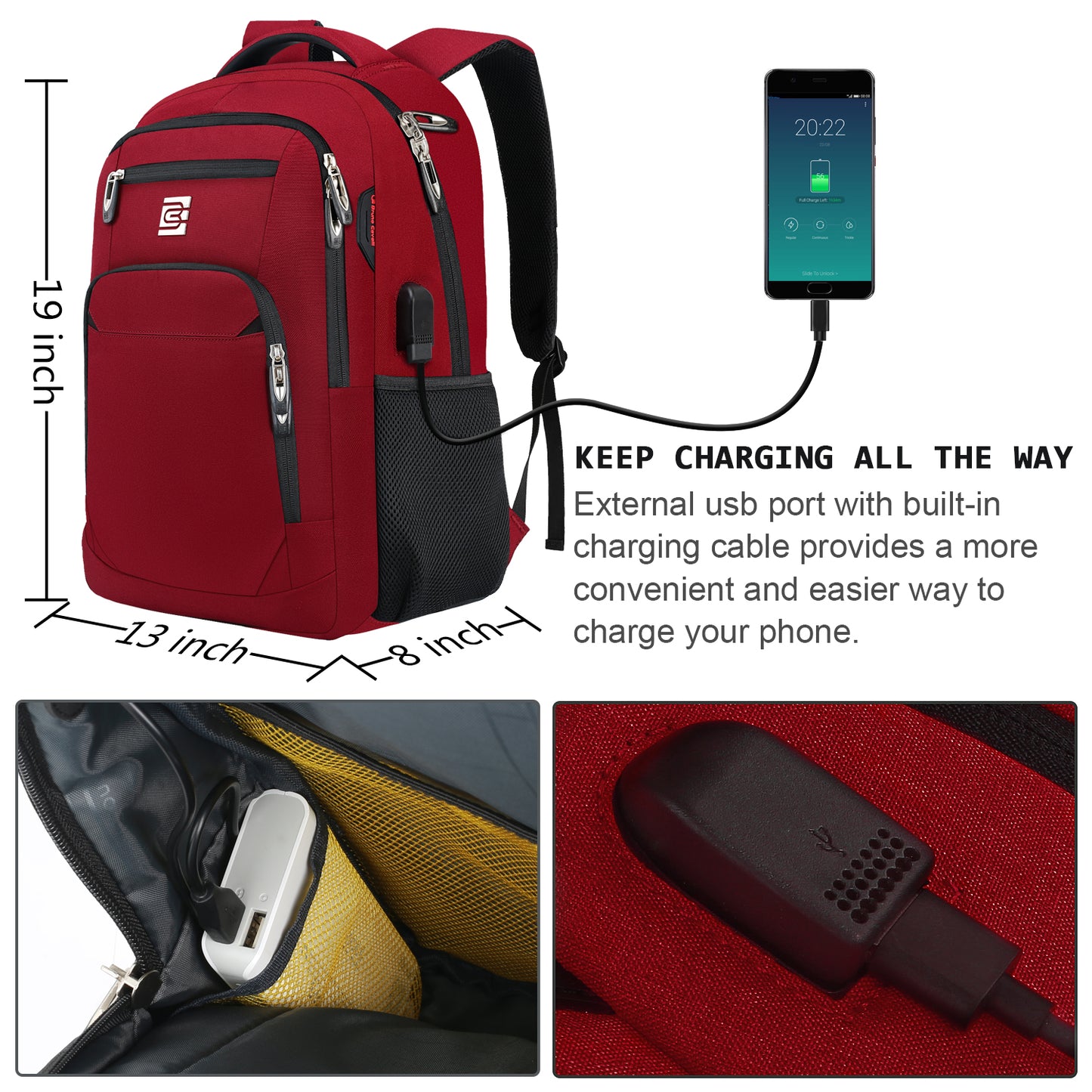 UKEIN Red Laptop Backpack Computer Business Backpack for Adult Water Resistant Anti-Theft Laptop Backpack for Men