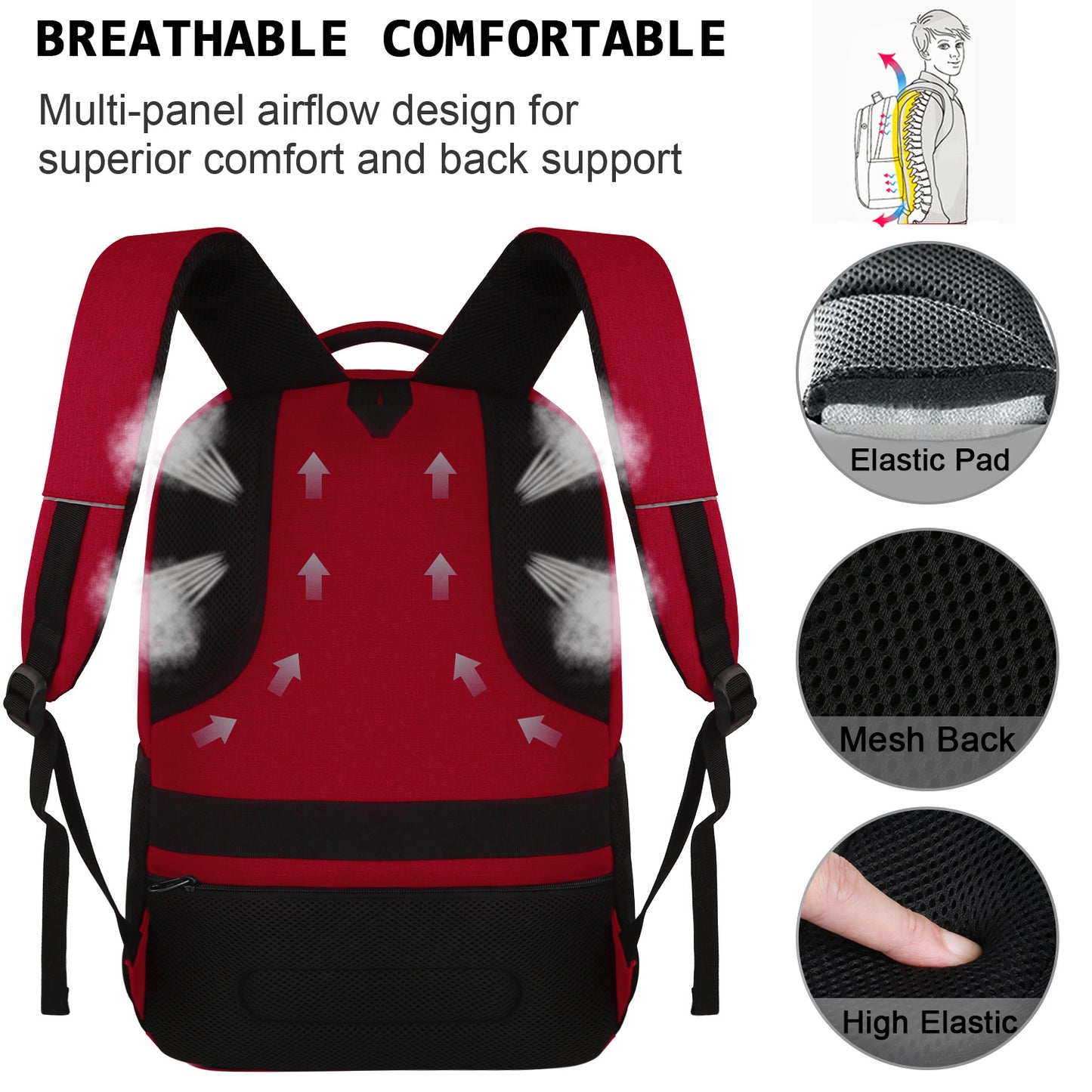 UKEIN Red Laptop Backpack Computer Business Backpack for Adult Water Resistant Anti-Theft Laptop Backpack for Men