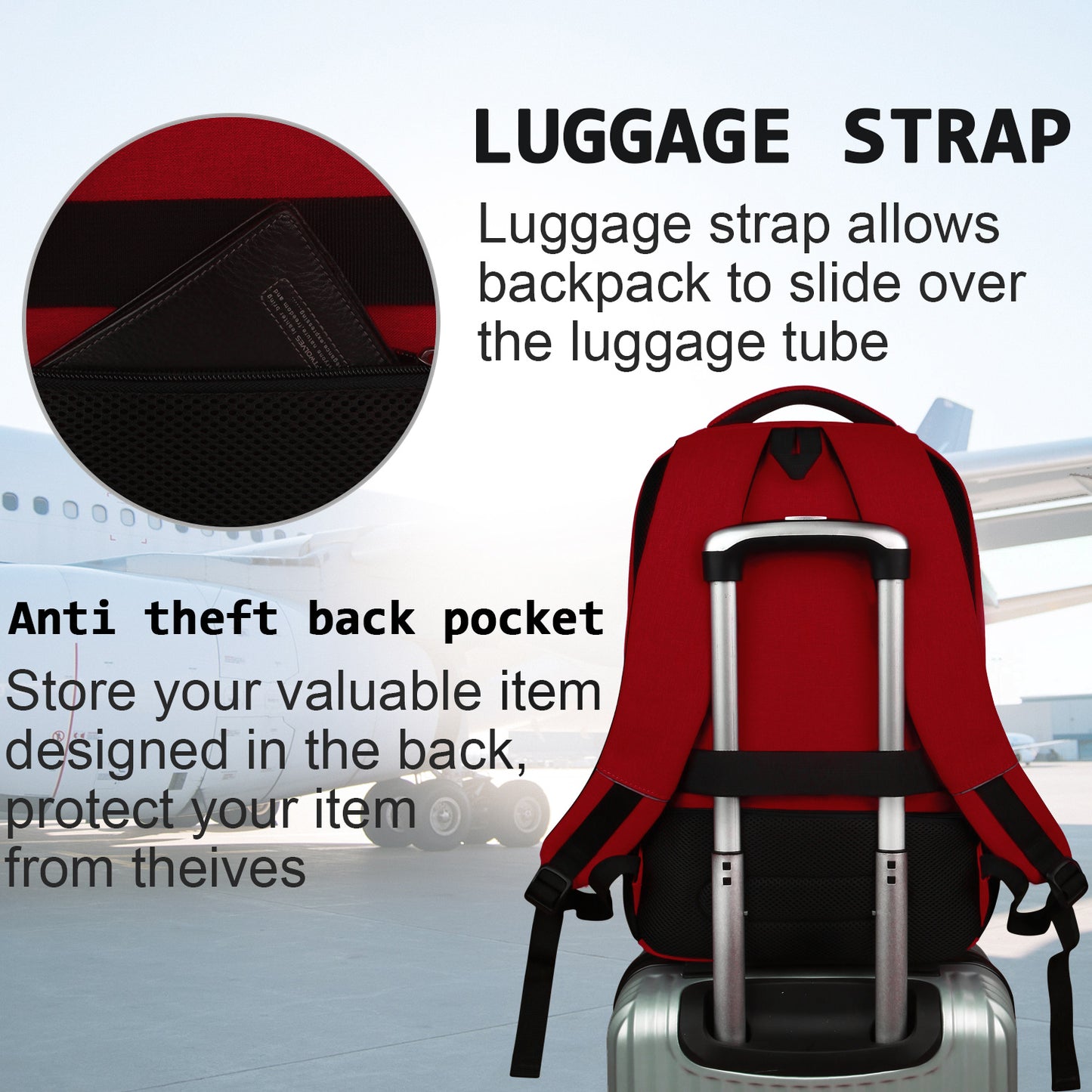 UKEIN Red Laptop Backpack Computer Business Backpack for Adult Water Resistant Anti-Theft Laptop Backpack for Men