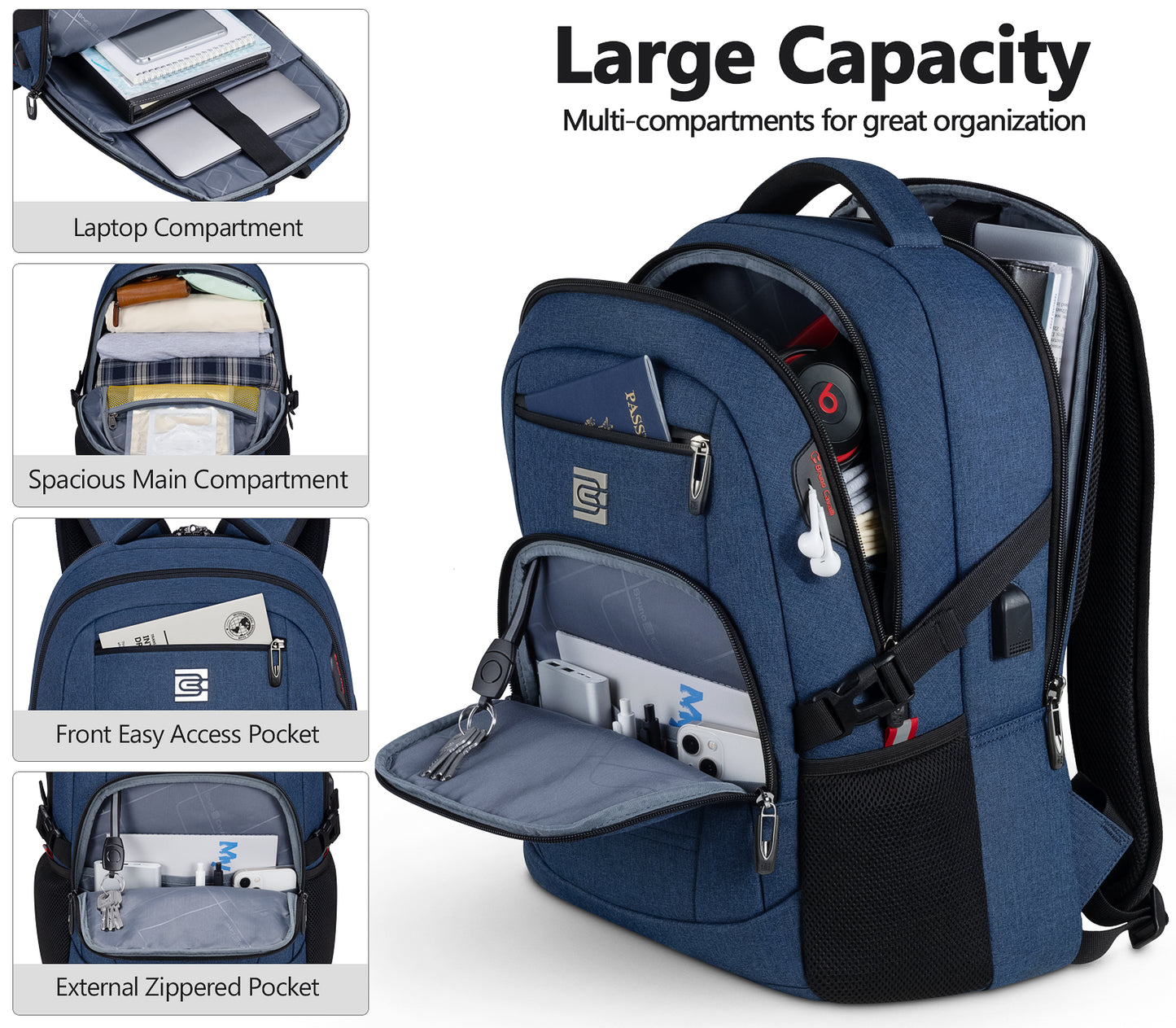 UKEIN Laptop Backpack with USB Charging Port Water Resistant Backpacks for Adults Work Business Laptop Backpack for Men