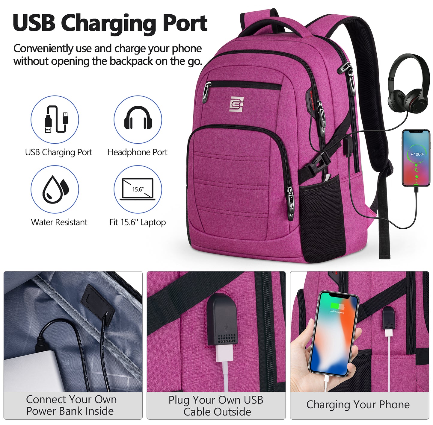 UKEIN Laptop Backpack with USB Charging Port Water Resistant Backpacks for Adults Work Business Laptop Backpack for Men