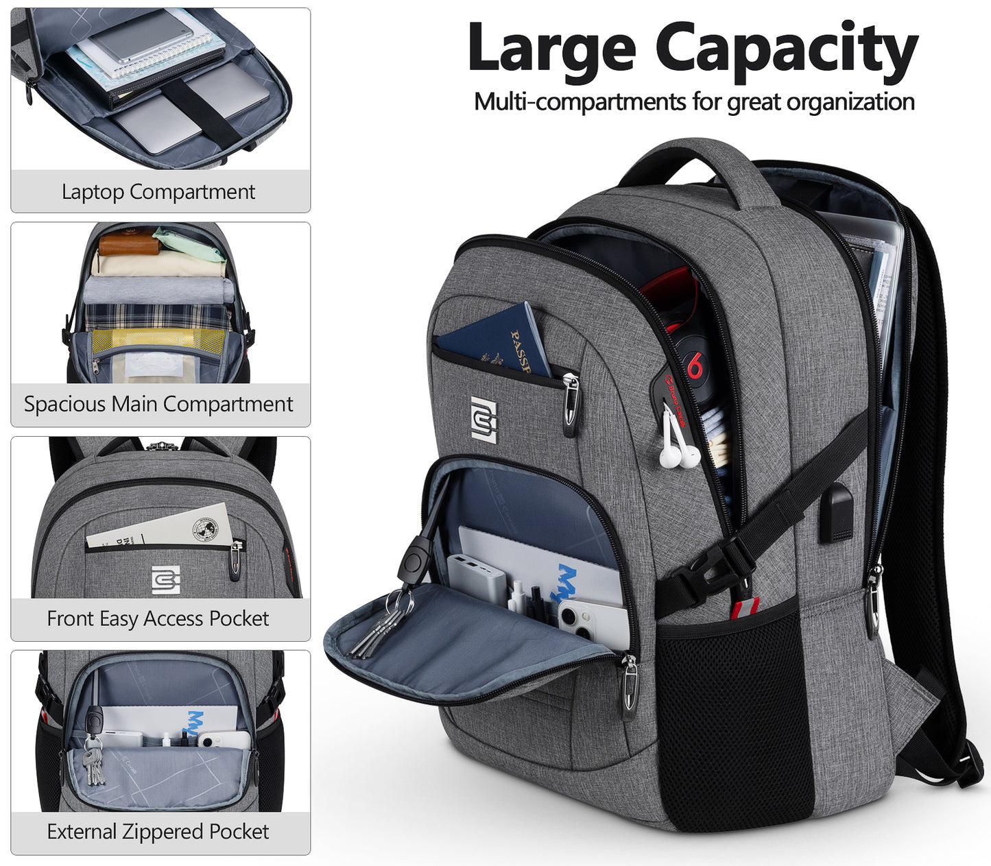 UKEIN Laptop Backpack with USB Charging Port Water Resistant Backpacks for Adults Work Business Laptop Backpack for Men