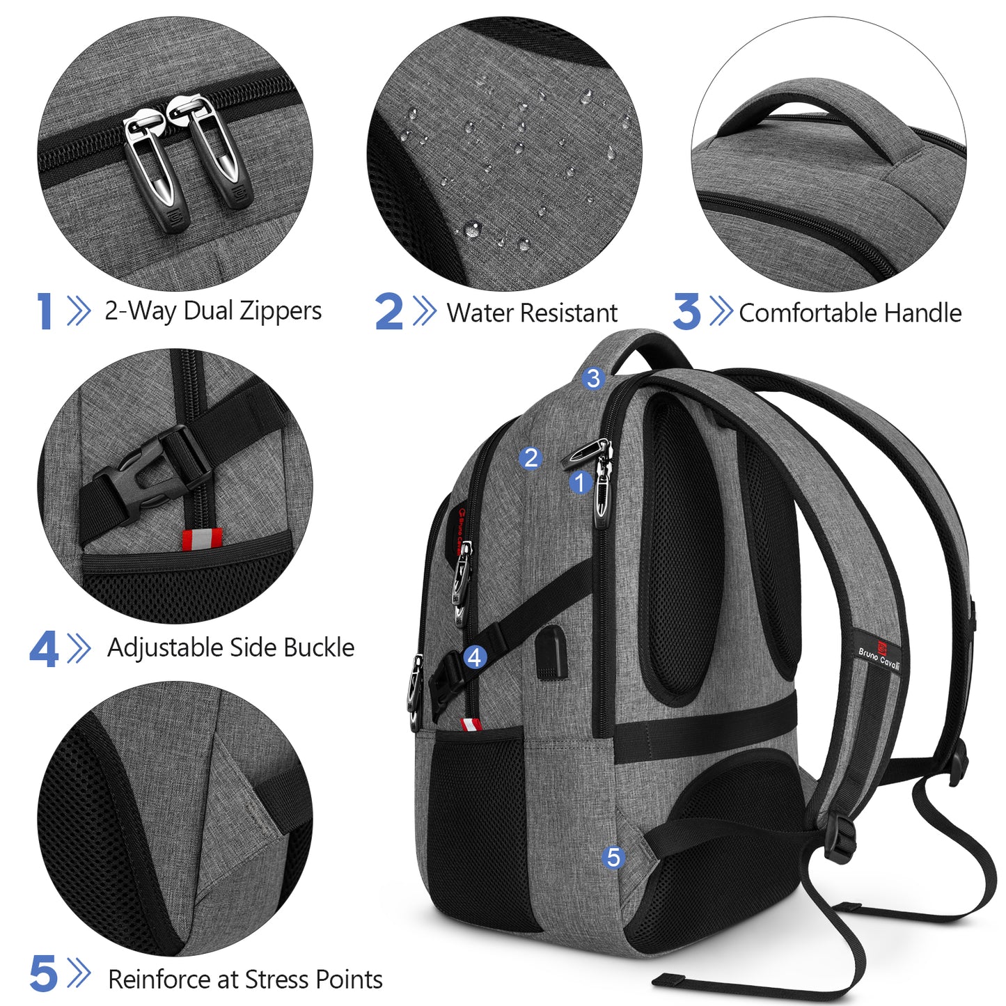 UKEIN Laptop Backpack with USB Charging Port Water Resistant Travel Work Business Laptop Backpack for Men