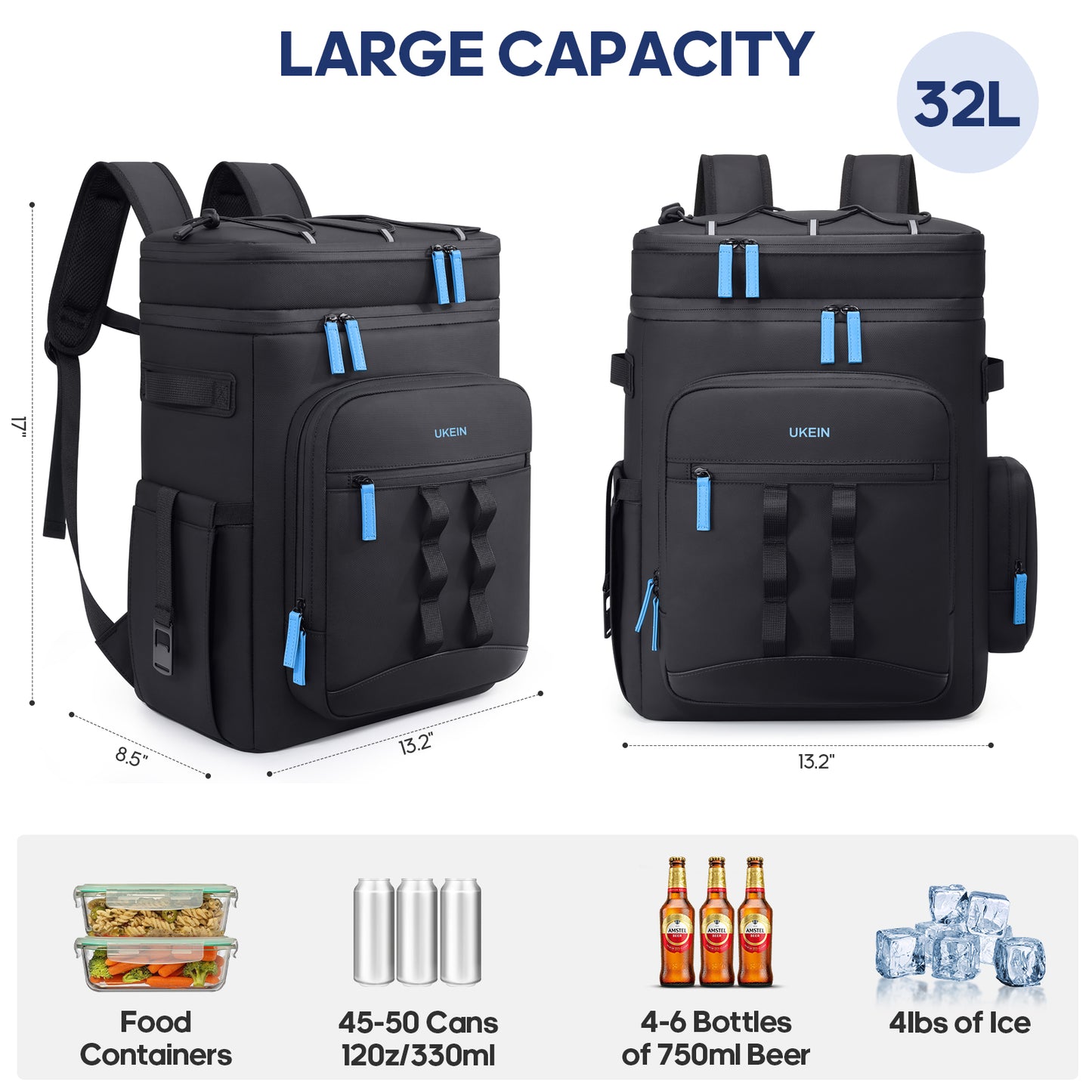 UKEIN 50 Can Backpack Cooler Insulated Leak Proof Soft Sided Cooler Backpack Waterproof Lunch Backpack for Men Women Camping Beach Picnic Work