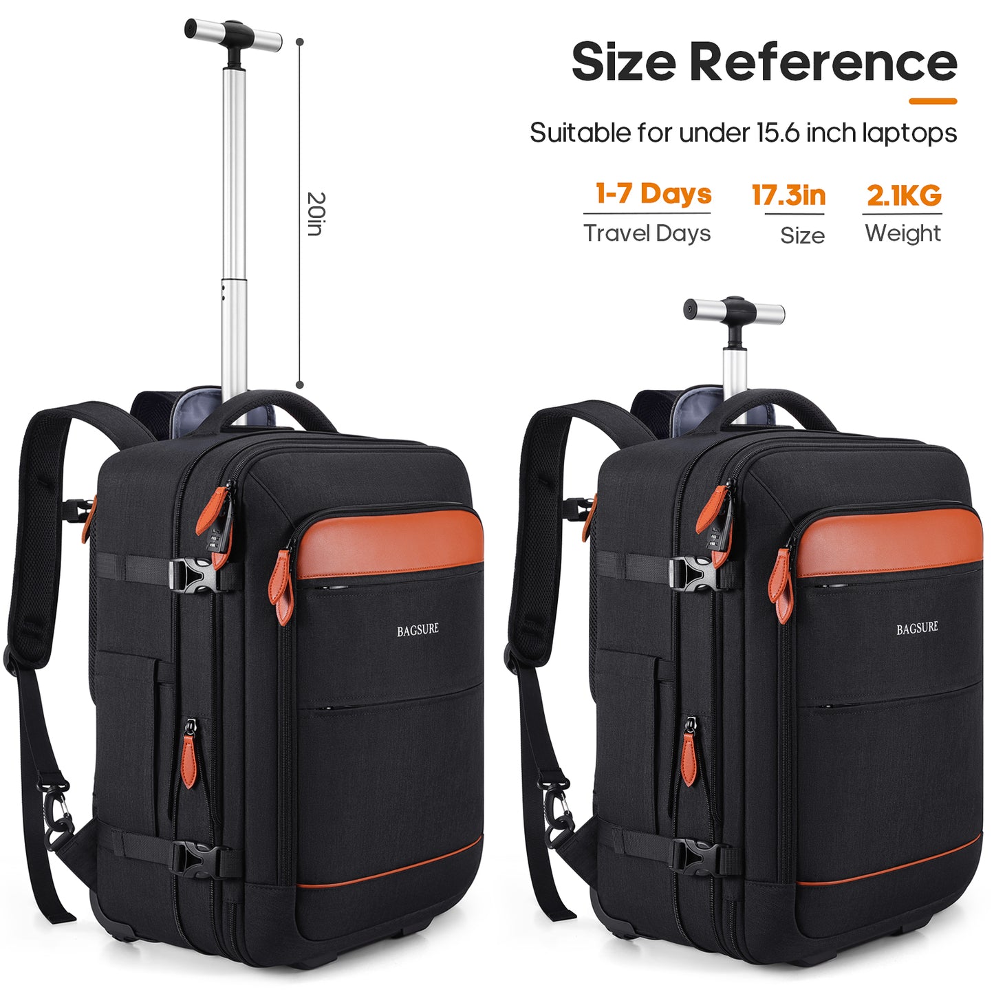 UKEIN Rolling Backpack for Adults with Wheels Backpack with Wheels with USB Charging Port & Combination Lock Roller Backpack with Packing Cubes and Shoe Pocket