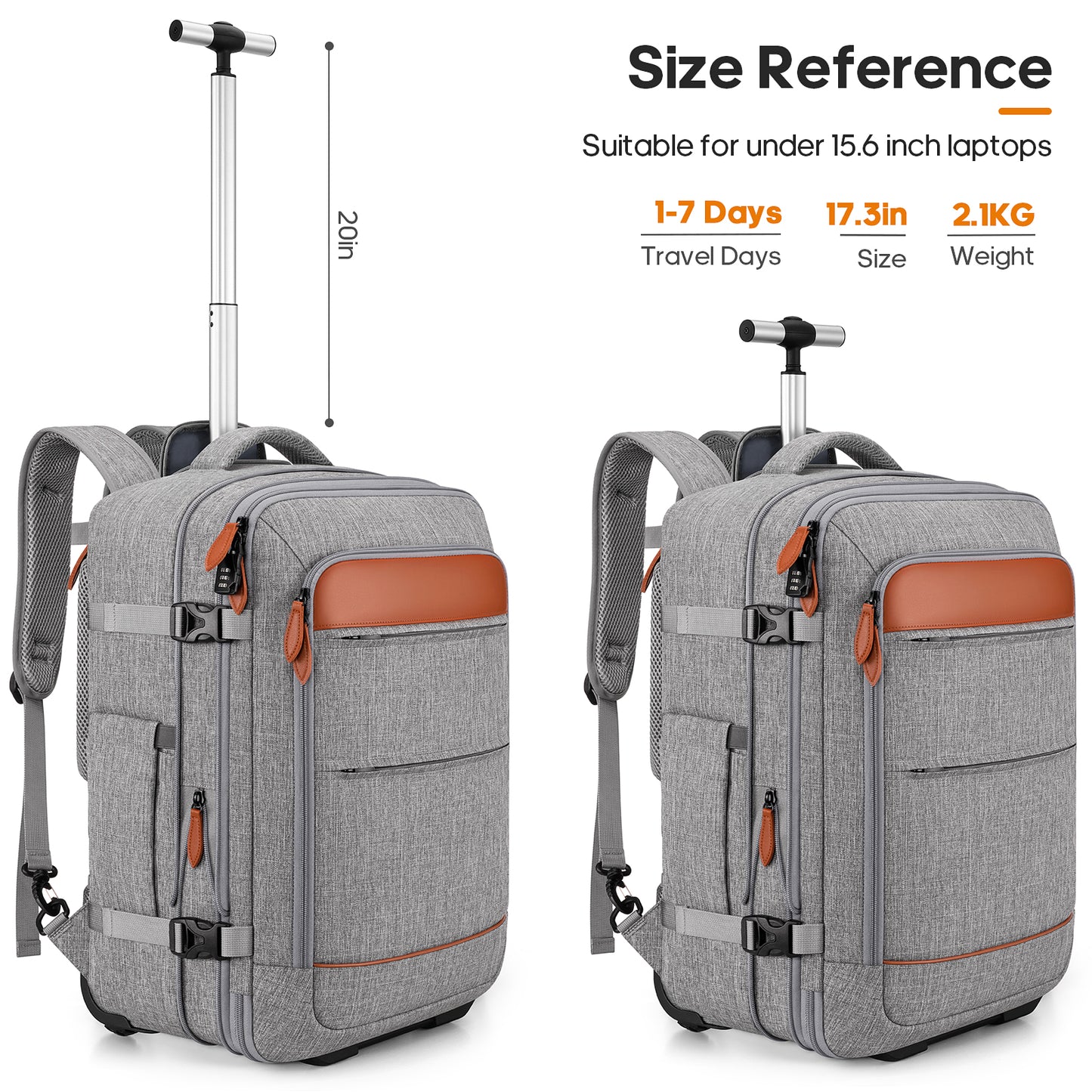 UKEIN Rolling Backpack for Adults with Wheels Backpack with Wheels with USB Charging Port & Combination Lock Roller Backpack with Packing Cubes and Shoe Pocket