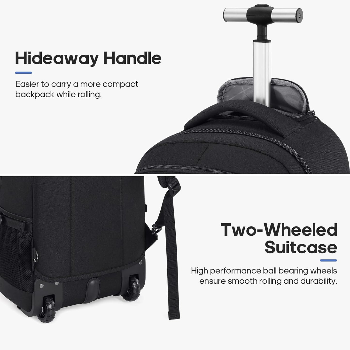 UKEIN Rolling Backpack for Adults 18inch Backpack with Wheels for Travel Water Resistant Roller Backpack with Lockable Zippers