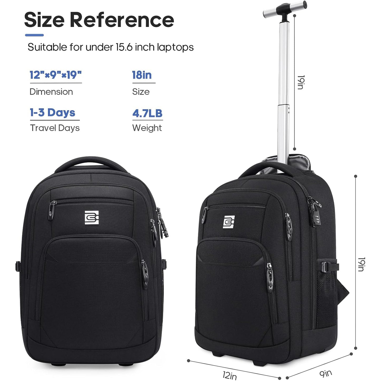 UKEIN Rolling Backpack for Adults 18inch Backpack with Wheels for Travel Water Resistant Roller Backpack with Lockable Zippers