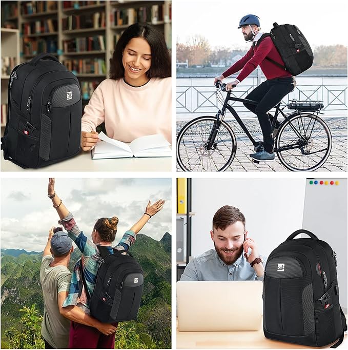 UKEIN Backpack for Adults Black Backpack with USB Charging Port Laptop Backpack Water Resistant Work Business Backpack for Men
