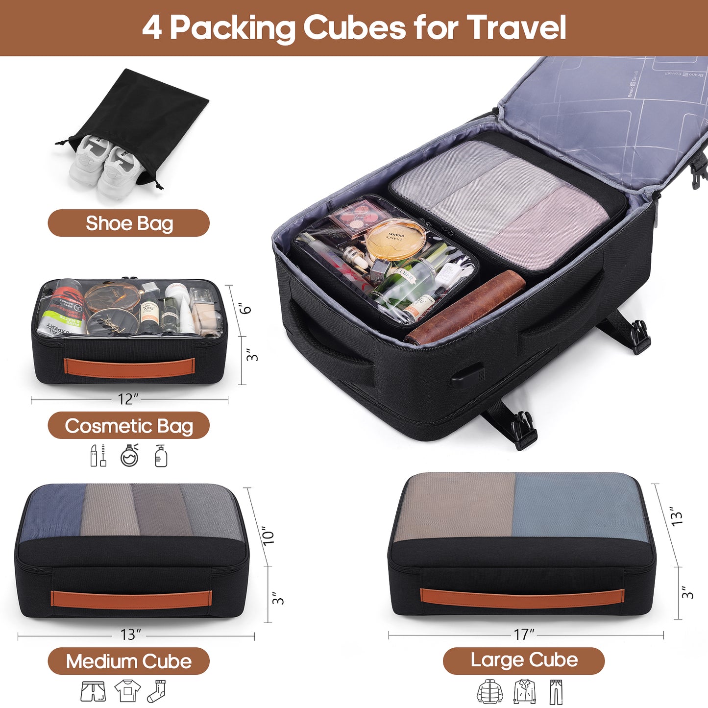 UKEIN Travel Backpack for Women Carry On Backpack Flight Approved 40L Waterproof Anti-Theft Personal Item Backpack with Packing Cubes and Shoe Pocket