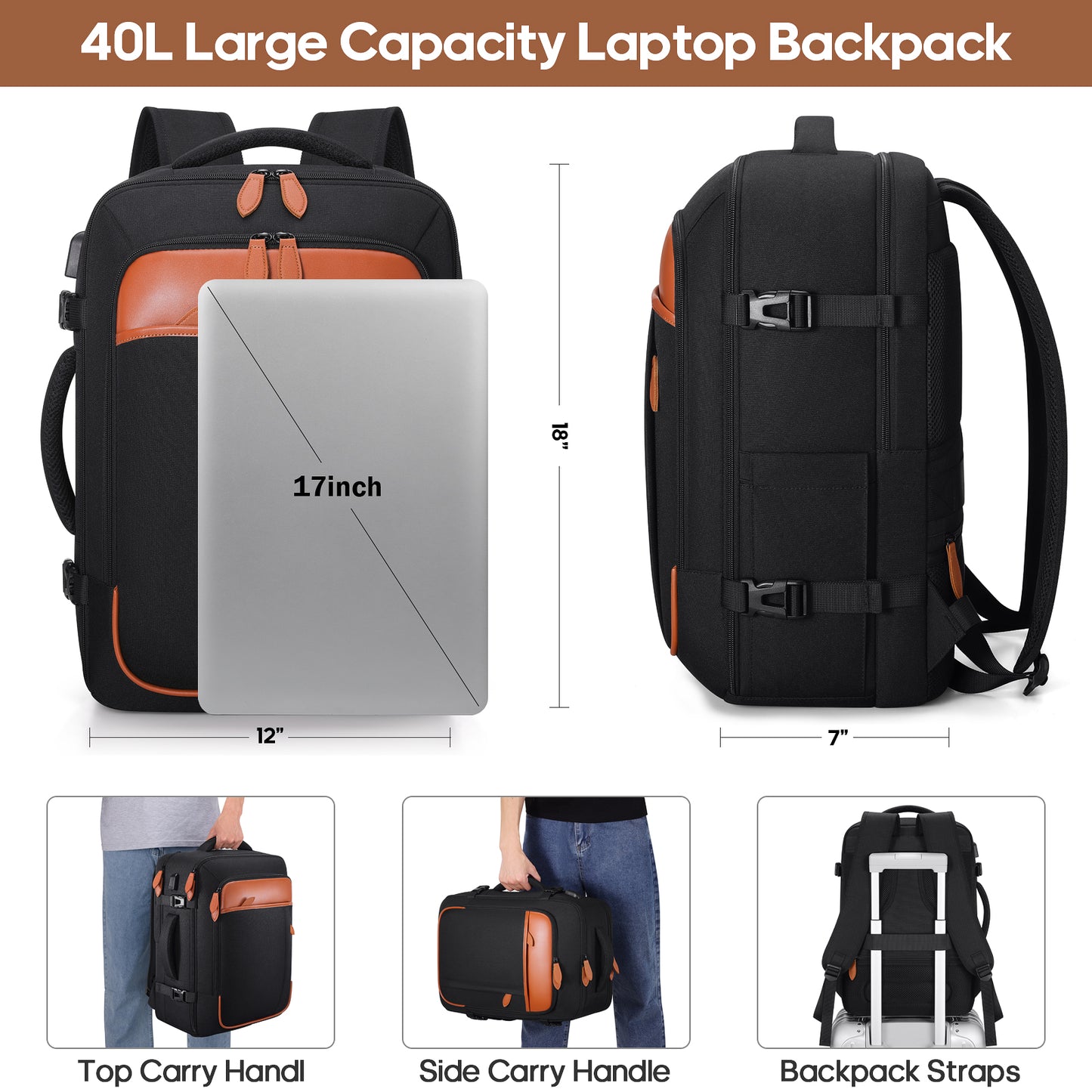 UKEIN Travel Backpack for Women Carry On Backpack Flight Approved 40L Waterproof Anti-Theft Personal Item Backpack with Packing Cubes and Shoe Pocket
