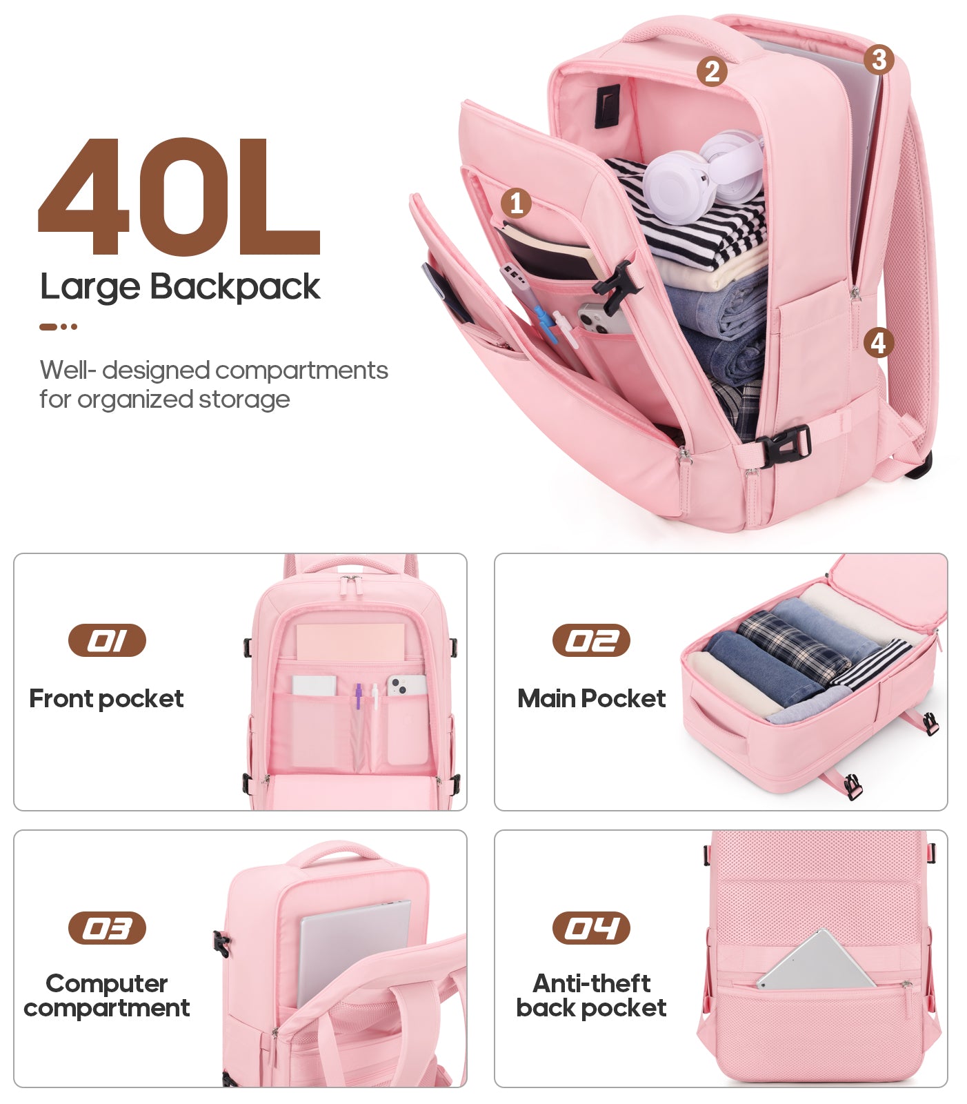 UKEIN Luggage Sets 3 Piece, Carry On Luggage with Wheels, 28 Inch Hardshell Suitcase with TSA Lock, 100% PC Carry On Suitcases Airline Approved With Travel Backpack for Men Women