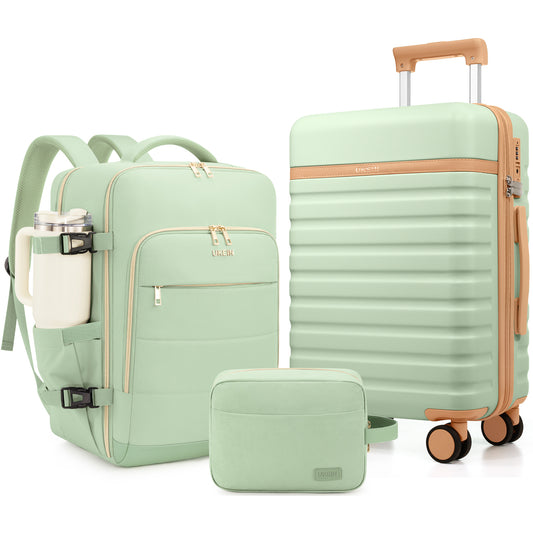 UKEIN Carry On Luggage Airline Approved, 100% PC Luggage Sets with YKK Zipper Spinner Wheels, 20 Inch Carry On Suitcases with Backpack for Men Women