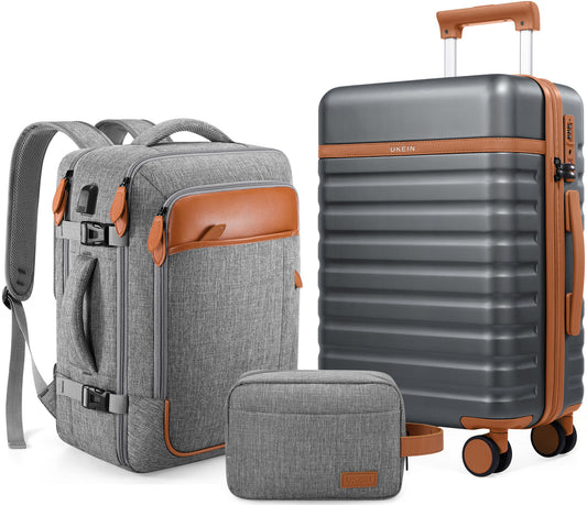UKEIN Luggage Sets 3 Piece, Carry On Luggage with Wheels, 20 Inch Hardshell Suitcase with TSA Lock, 100% PC Carry On Suitcases Airline Approved With Travel Backpack for Men Women