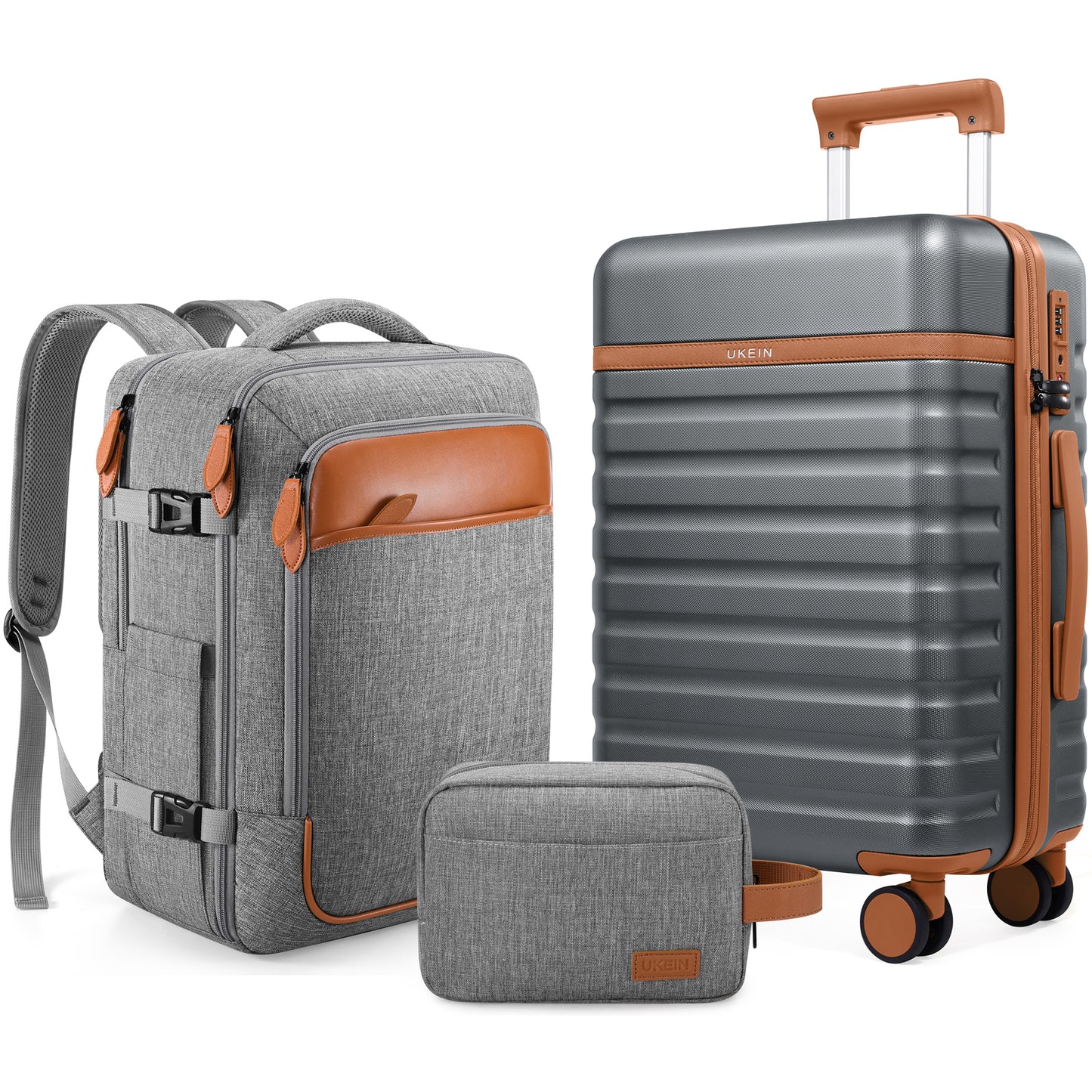 UKEIN Luggage Sets 3 Piece, Carry On Luggage with Wheels, 24 Inch Hardshell Suitcase with TSA Lock, 100% PC Carry On Suitcases Airline Approved With Travel Backpack for Men Women