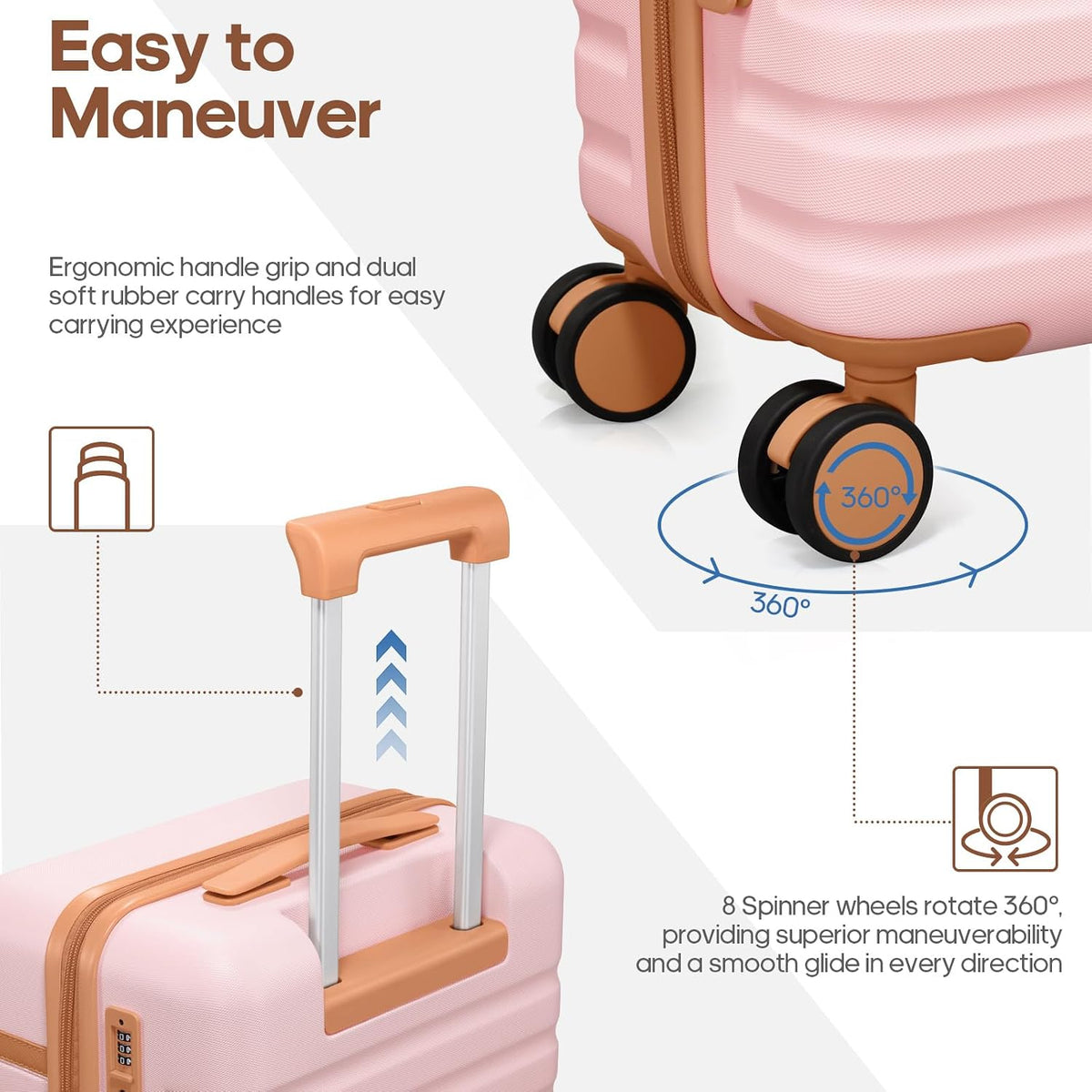 UKEIN Luggage Sets 3 Piece, Carry On Luggage with Wheels, 20 Inch Hardshell Suitcase with TSA Lock, 100% PC Carry On Suitcases Airline Approved With Travel Backpack for Men Women