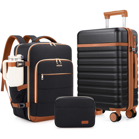 UKEIN Carry On Luggage Airline Approved, 100% PC Luggage Sets with YKK Zipper Spinner Wheels, 20 Inch Carry On Suitcases with Backpack for Men Women