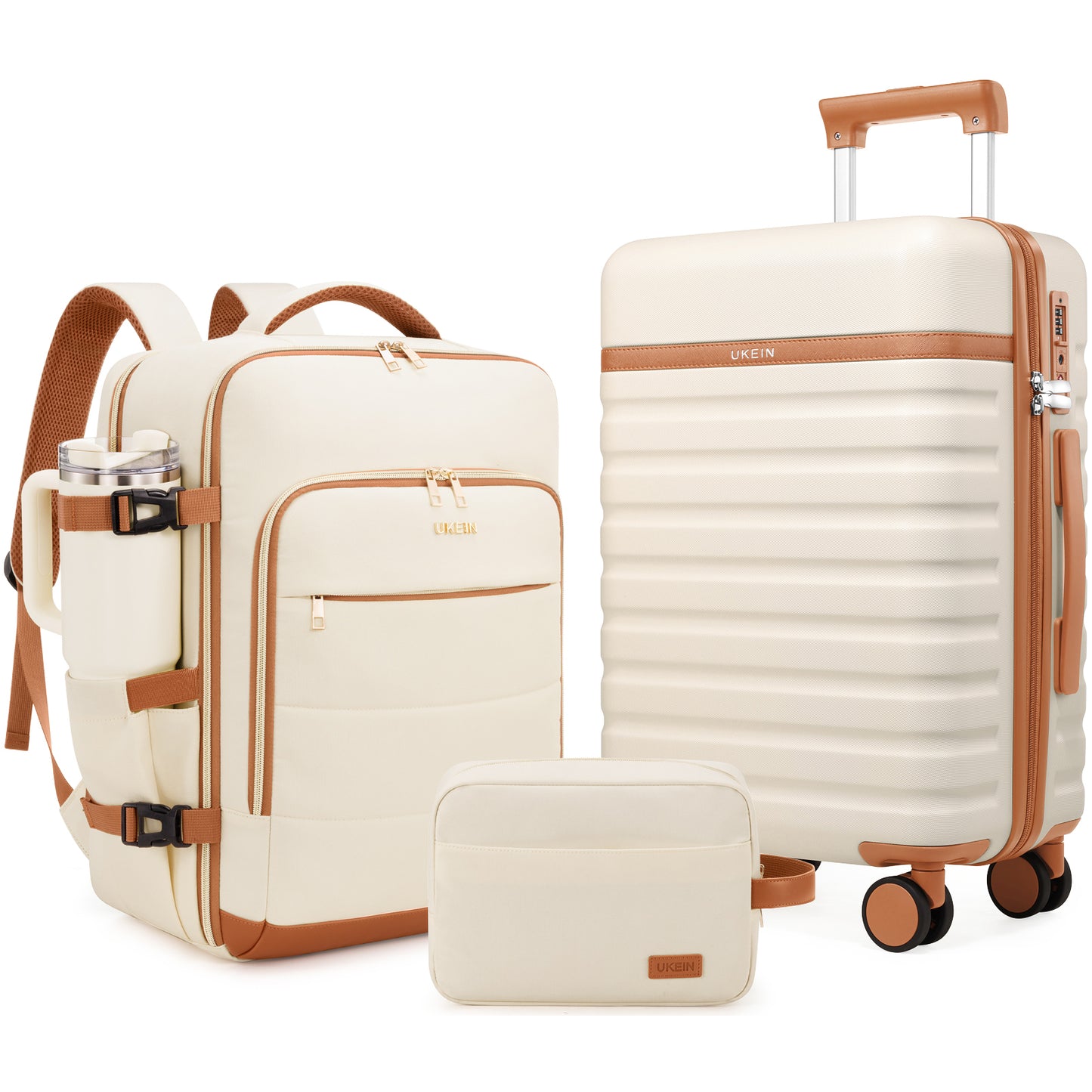 UKEIN Carry On Luggage Airline Approved, 100% PC Luggage Sets with YKK Zipper Spinner Wheels, 20 Inch Carry On Suitcases with Backpack for Men Women