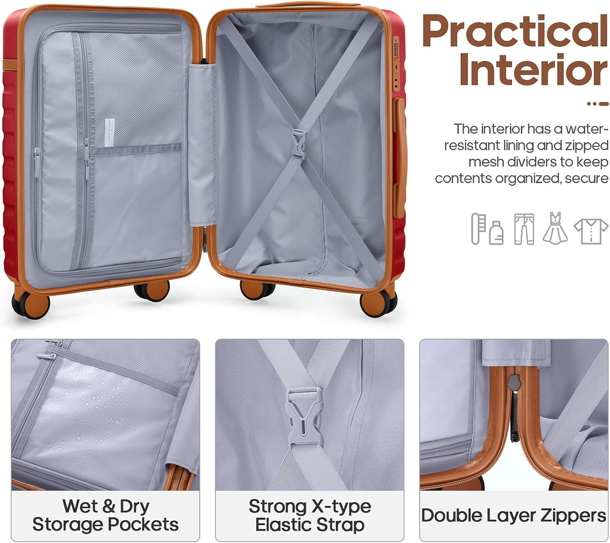 UKEIN Luggage Sets 3 Piece, Carry On Luggage with Wheels, 20 Inch Hardshell Suitcase with TSA Lock, 100% PC Carry On Suitcases Airline Approved With Travel Backpack for Men Women
