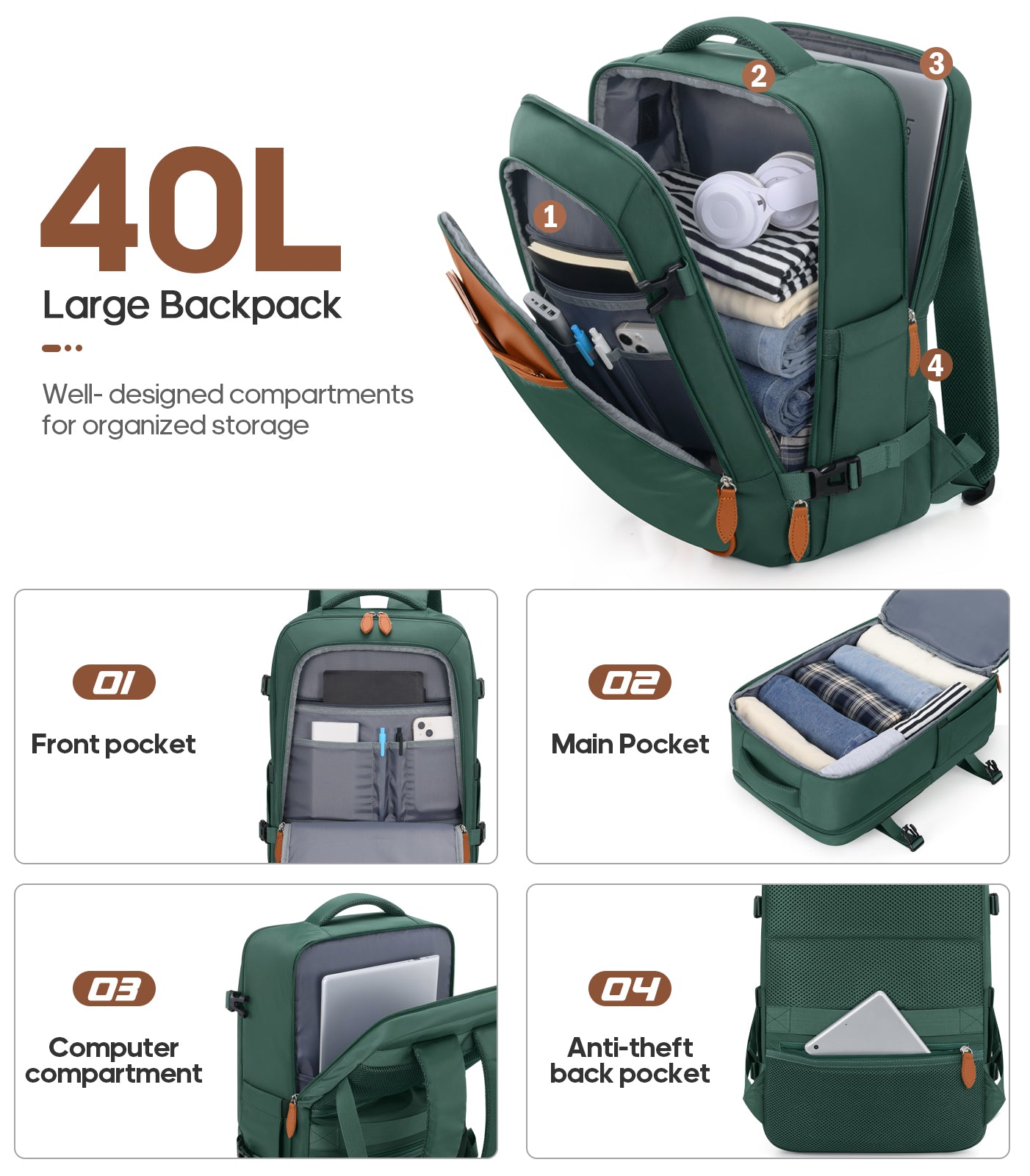 UKEIN Luggage Sets 3 Piece, Carry On Luggage with Wheels, 24 Inch Hardshell Suitcase with TSA Lock, 100% PC Carry On Suitcases Airline Approved With Travel Backpack for Men Women