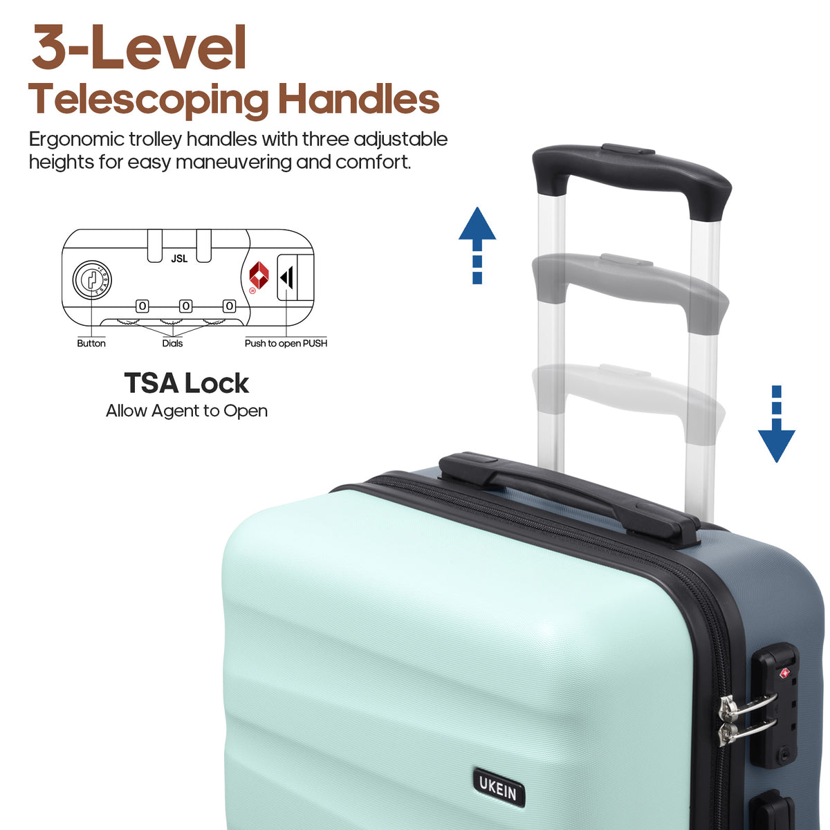 UKEIN Carry on Luggage Airline Approved 100% PC Hard Shell Carry On Suitcase with YKK Zipper Spinner Wheels TSA Lock Carry on with Backpack Set