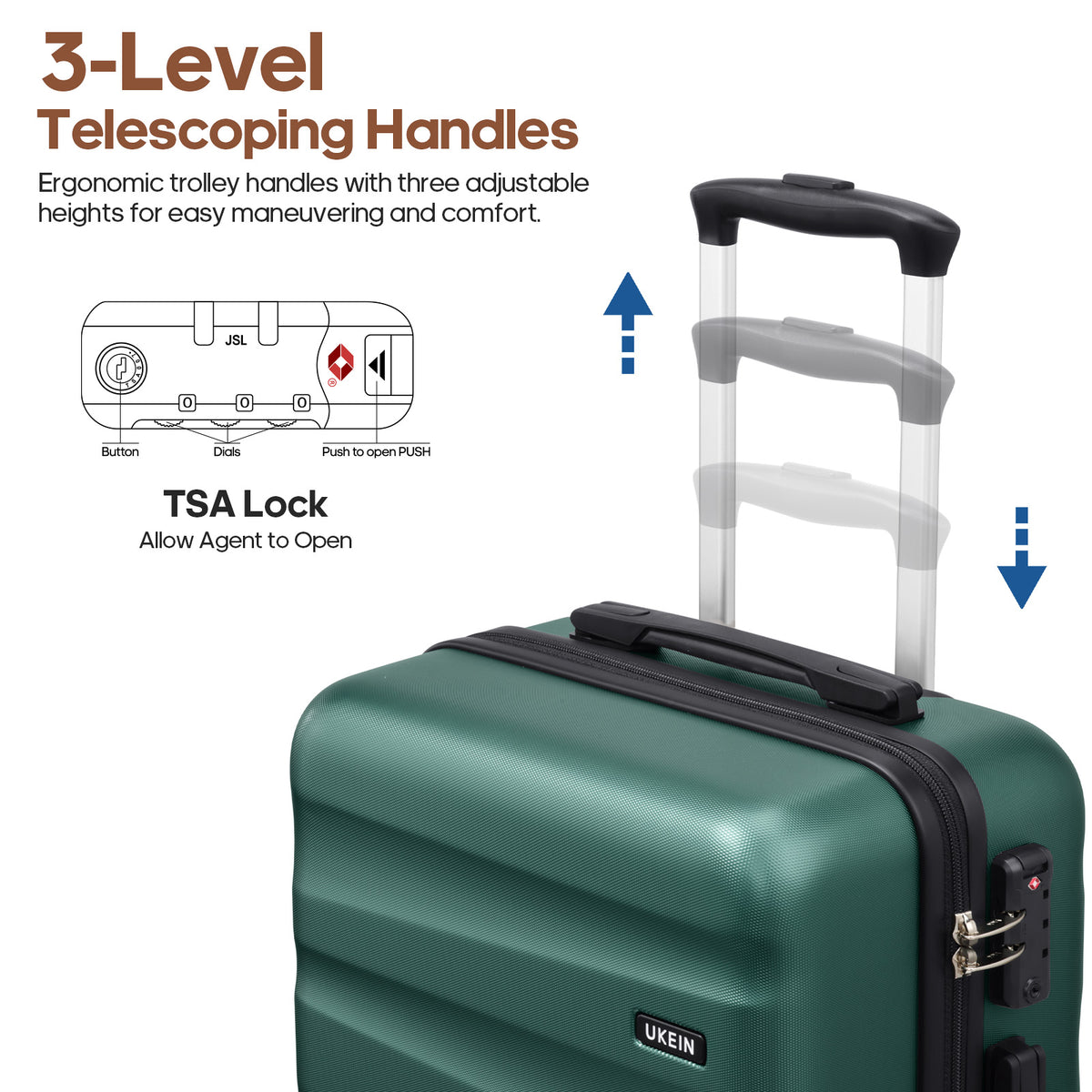 UKEIN Carry on Luggage Airline Approved 100% PC Hard Shell Carry On Suitcase with YKK Zipper Spinner Wheels TSA Lock Carry on with Backpack Set
