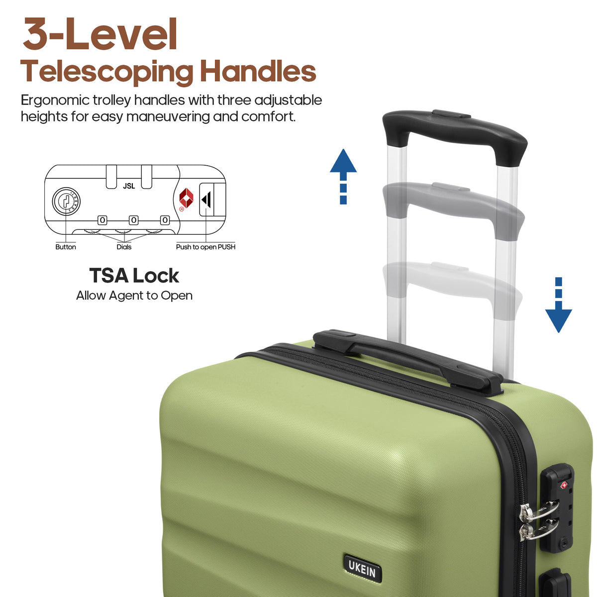 UKEIN Carry on Luggage Airline Approved 100% PC Hard Shell Carry On Suitcase with YKK Zipper Spinner Wheels TSA Lock Carry on with Backpack Set
