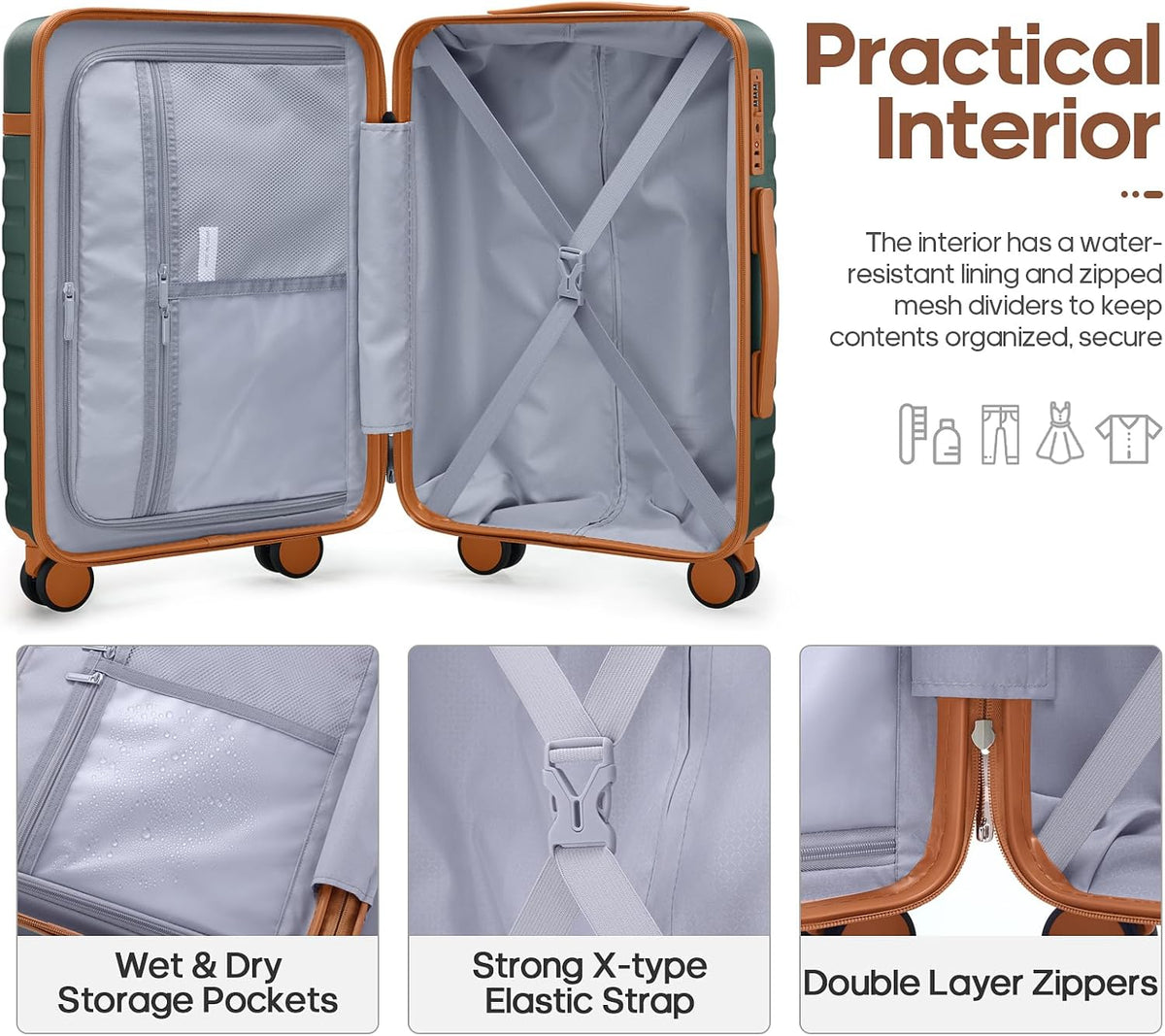 UKEIN Luggage Sets 3 Piece, Carry On Luggage with Wheels, 20 Inch Hardshell Suitcase with TSA Lock, 100% PC Carry On Suitcases Airline Approved With Travel Backpack for Men Women