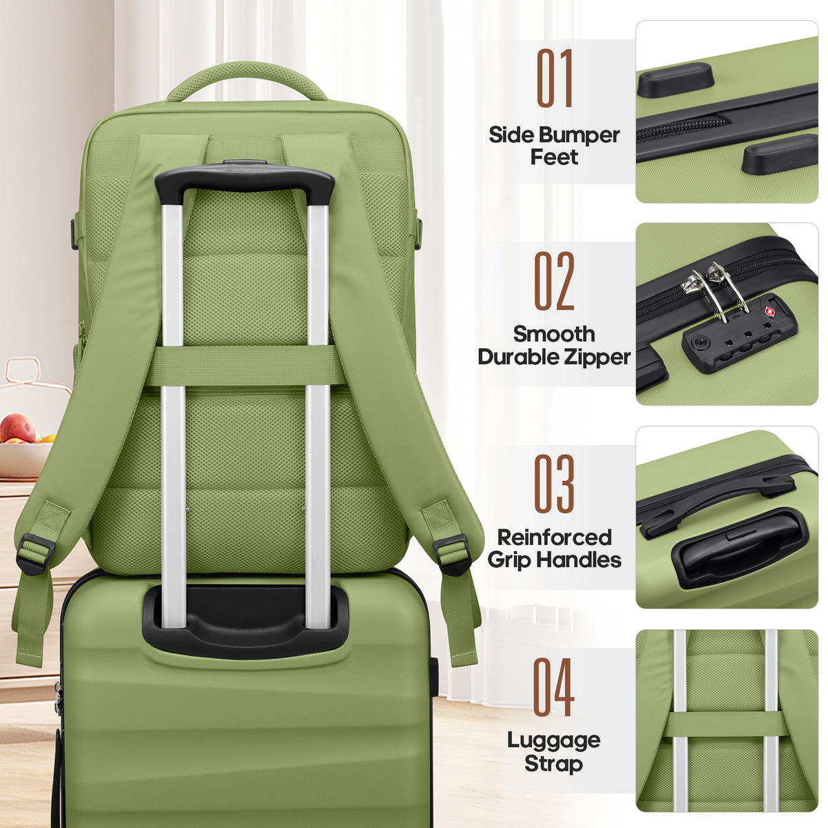 UKEIN Carry on Luggage Airline Approved 100% PC Hard Shell Carry On Suitcase with YKK Zipper Spinner Wheels TSA Lock Carry on with Backpack Set