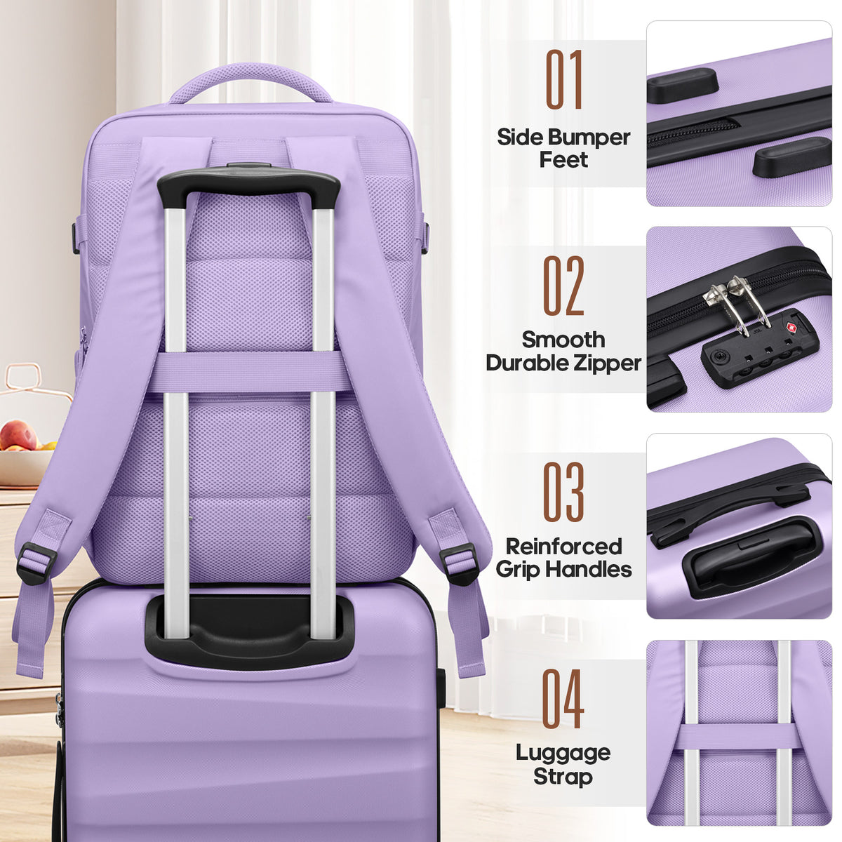 UKEIN Carry on Luggage Airline Approved 100% PC Hard Shell Carry On Suitcase with YKK Zipper Spinner Wheels TSA Lock Carry on with Backpack Set