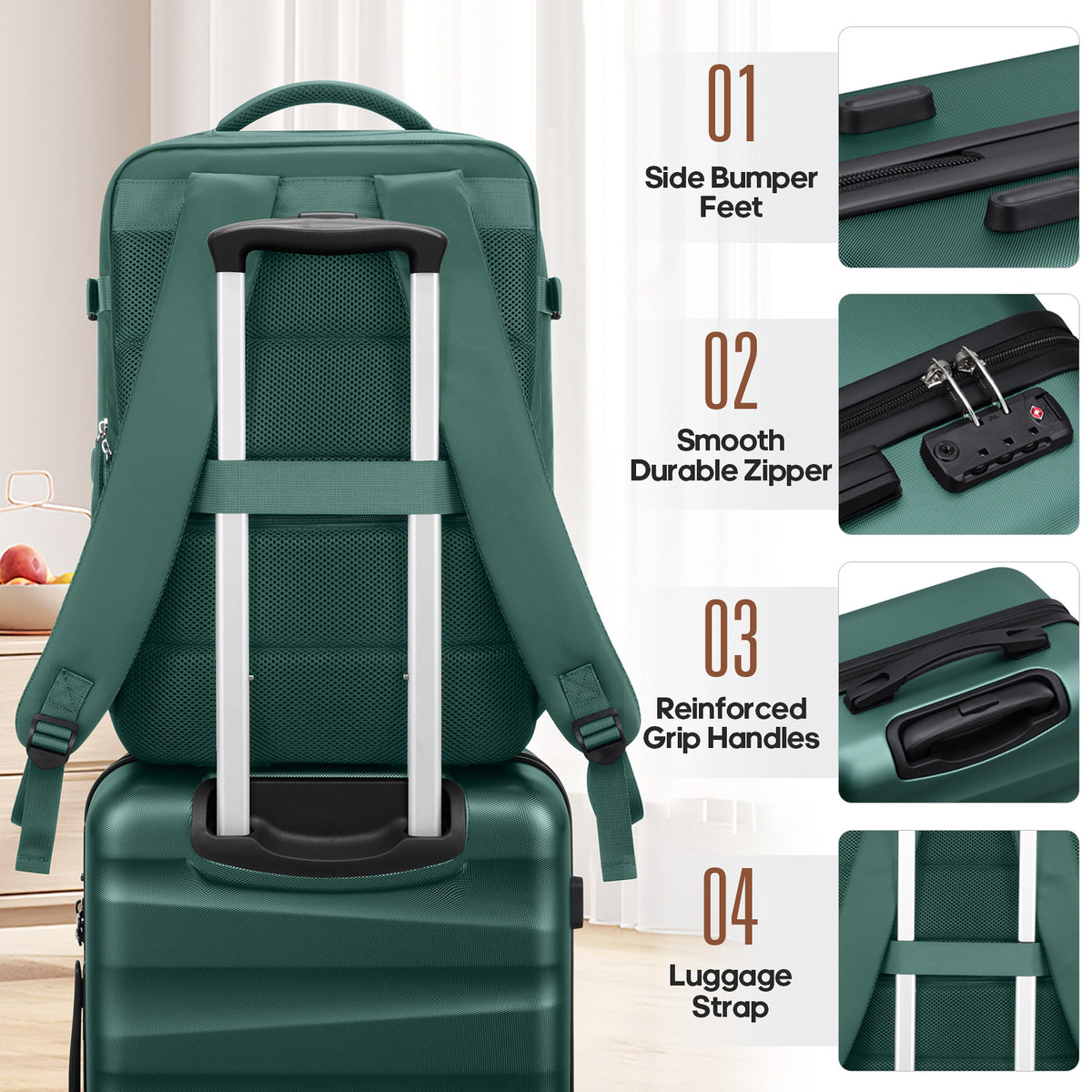 UKEIN Carry on Luggage Airline Approved 100% PC Hard Shell Carry On Suitcase with YKK Zipper Spinner Wheels TSA Lock Carry on with Backpack Set