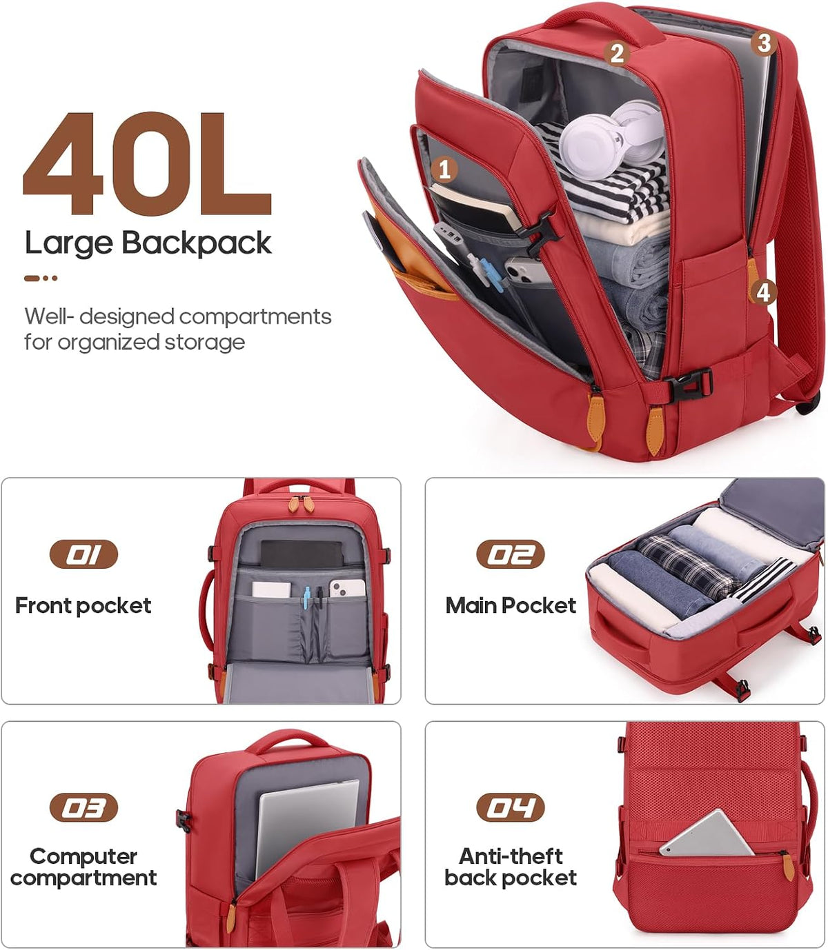 UKEIN Luggage Sets 3 Piece, Carry On Luggage with Wheels, 20 Inch Hardshell Suitcase with TSA Lock, 100% PC Carry On Suitcases Airline Approved With Travel Backpack for Men Women