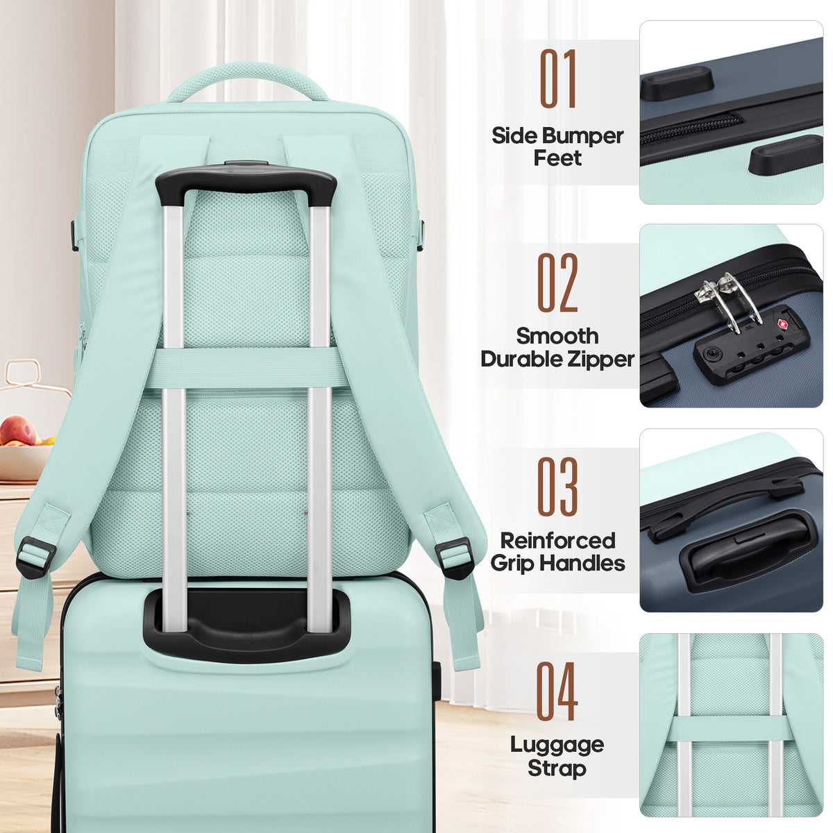 UKEIN Carry on Luggage Airline Approved 100% PC Hard Shell Carry On Suitcase with YKK Zipper Spinner Wheels TSA Lock Carry on with Backpack Set