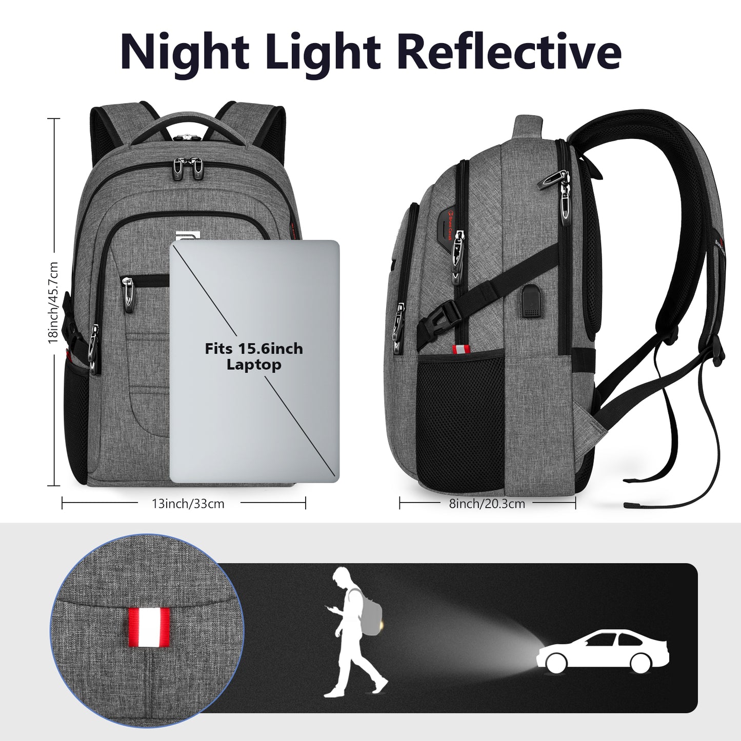 UKEIN Laptop Backpack with USB Charging Port Water Resistant Travel Work Business Laptop Backpack for Men