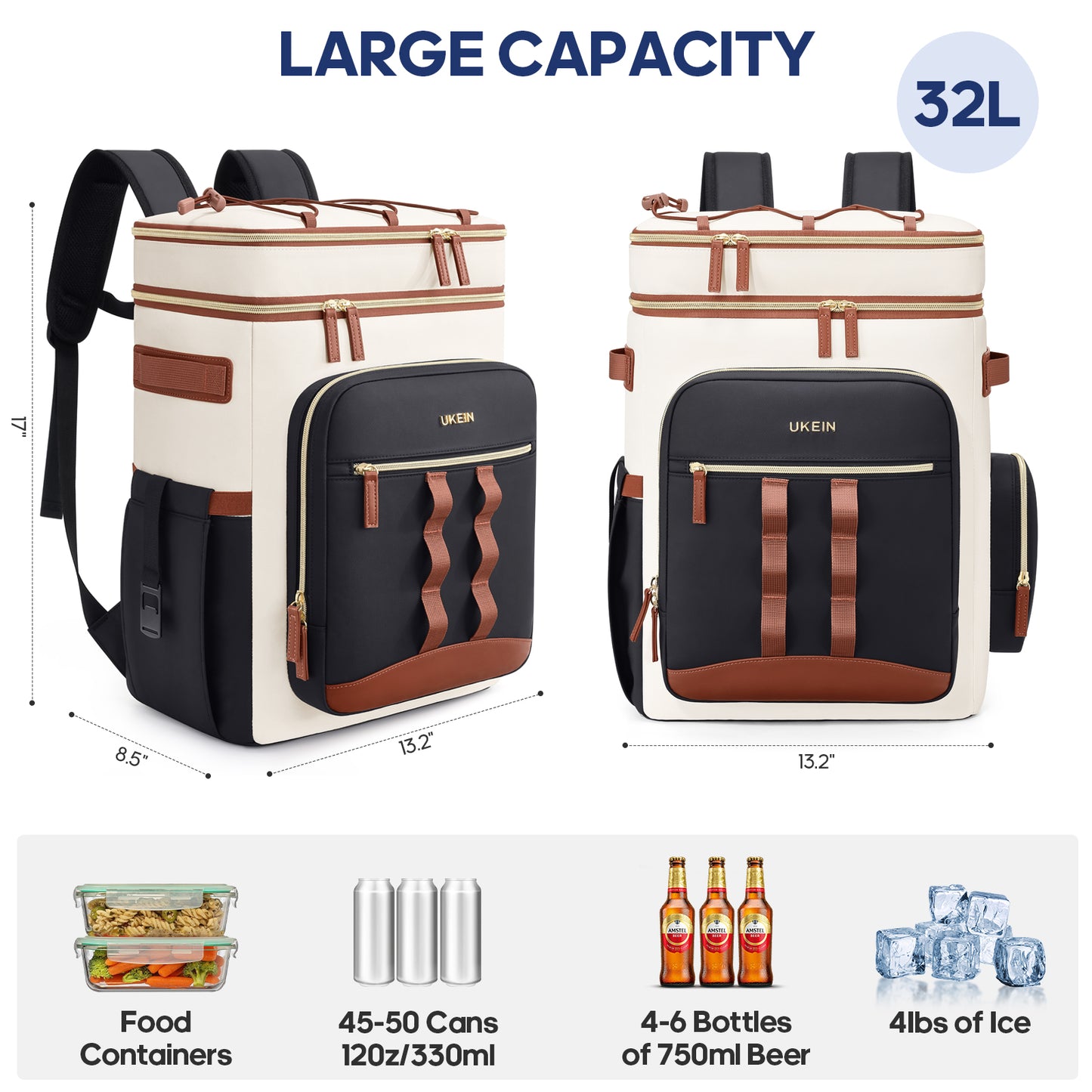 UKEIN 50 Can Backpack Cooler Insulated Leak Proof Soft Sided Cooler Backpack Waterproof Lunch Backpack for Men Women Camping Beach Picnic Work