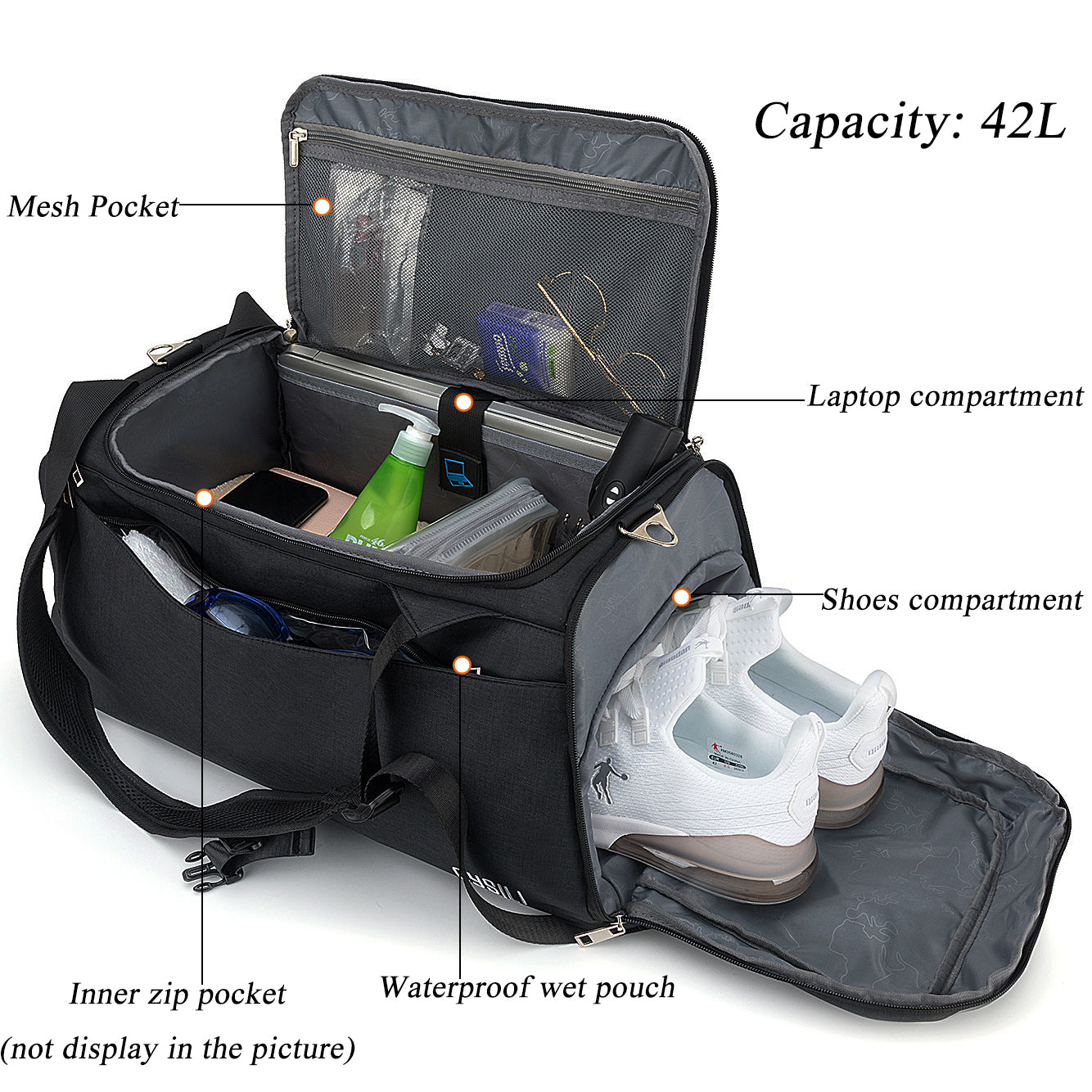 UKEIN Gym Bag for Men Sports Duffel Bags for Travel 42L Waterproof Gym Duffle Bags for Men with Shoe Compartment and Wet Pocket