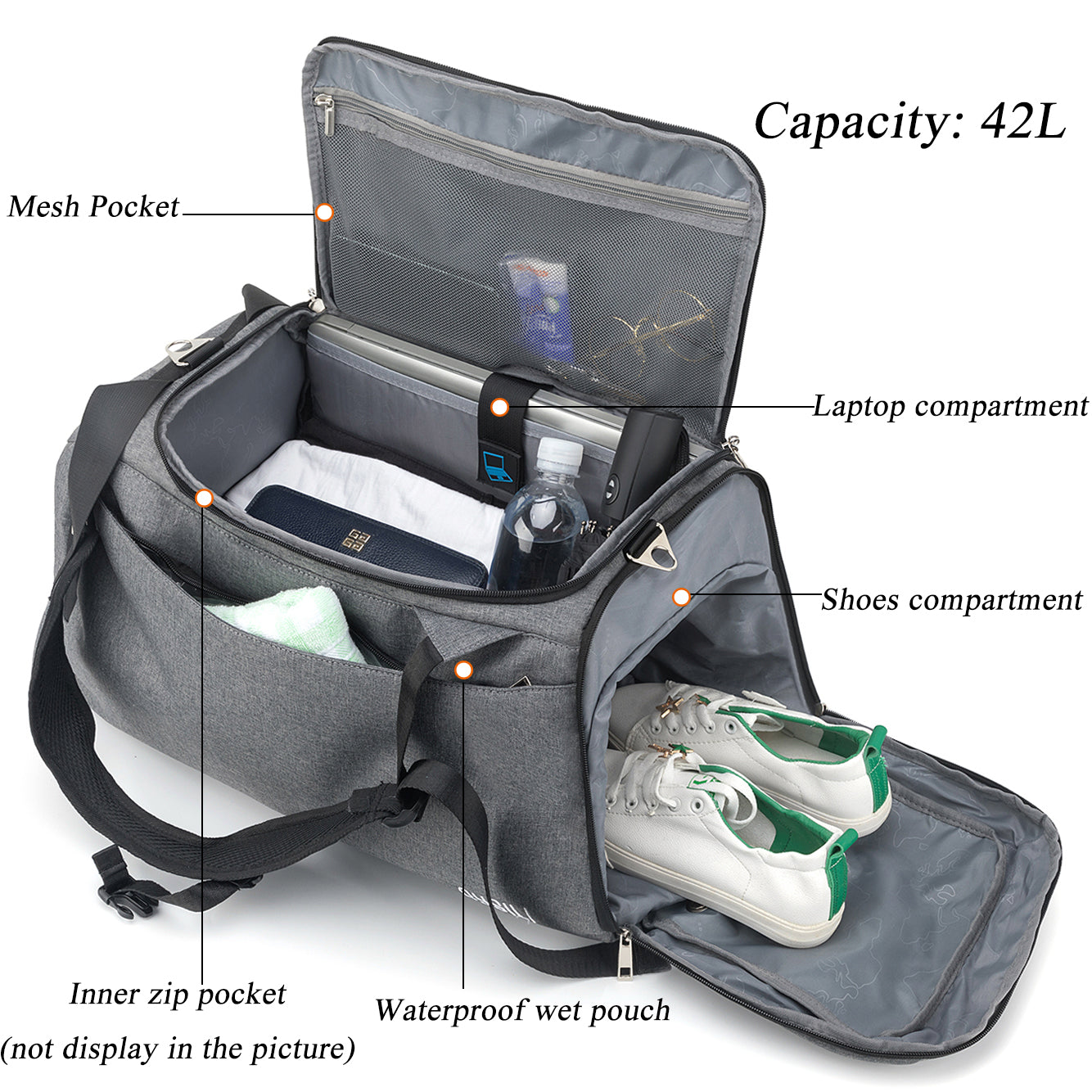 UKEIN Gym Bag for Men Sports Duffel Bags for Travel 42L Waterproof Gym Duffle Bags for Men with Shoe Compartment and Wet Pocket