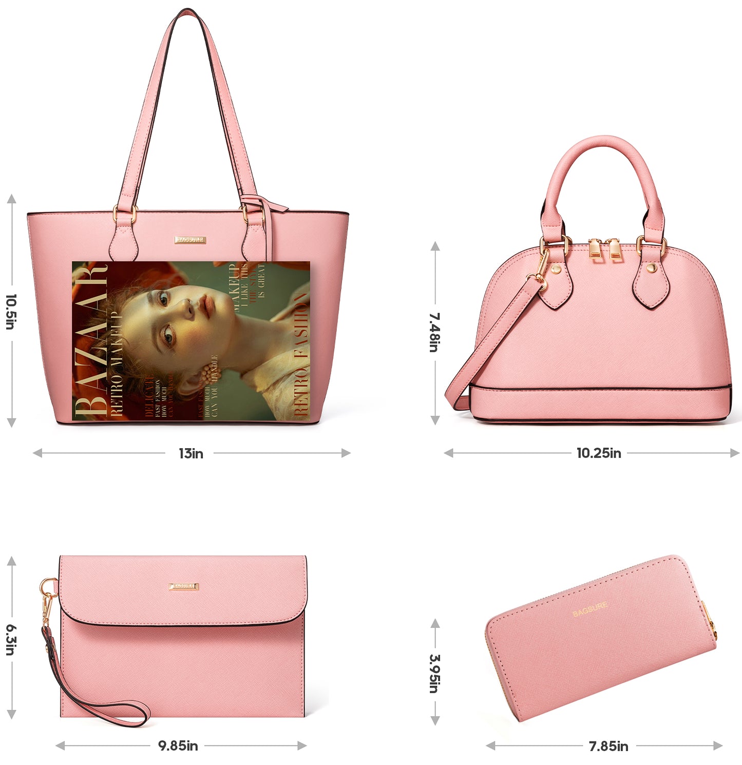 Women Handbags Set 4pcs Purses for Women Tote Bags Satchel Shoulder Bag Wristlet Bag Clutch Purse for Women