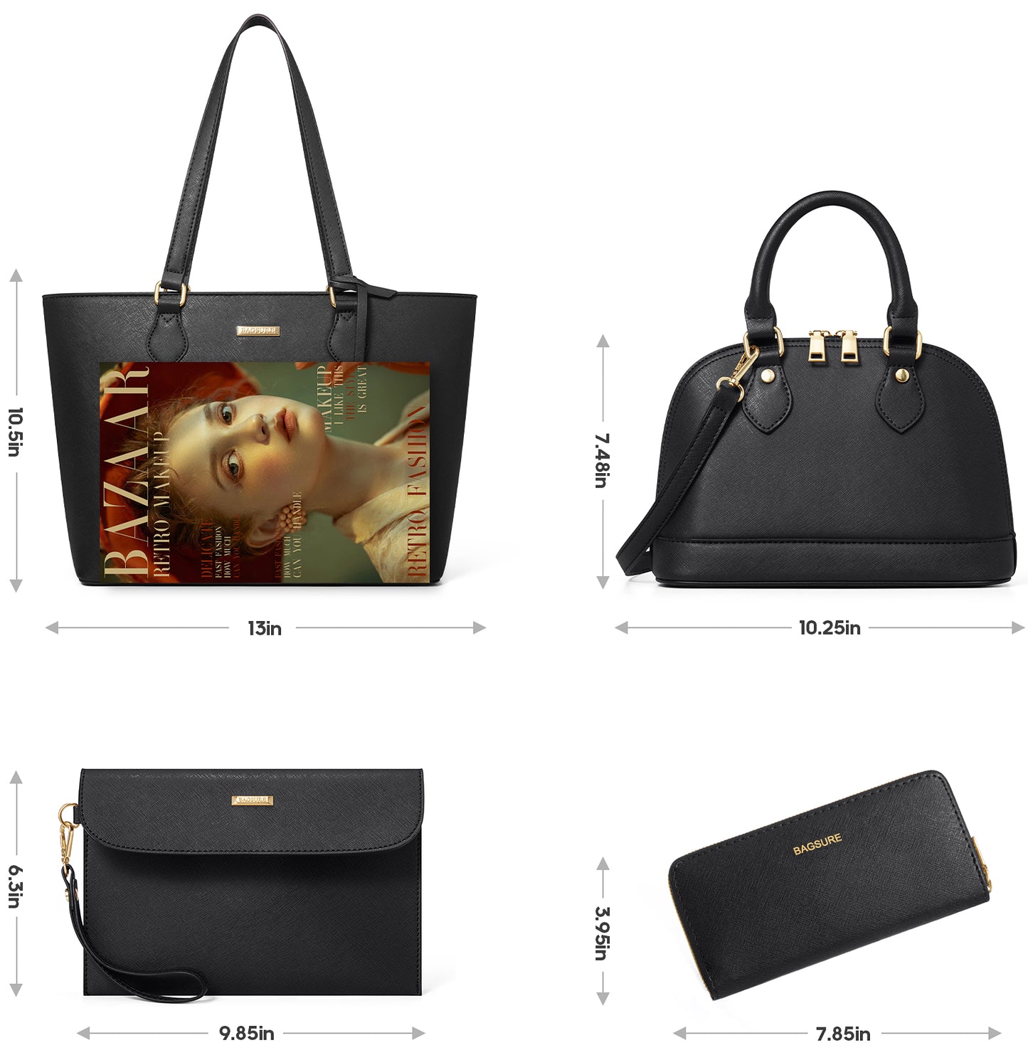 Women Handbags Set 4pcs Purses for Women Tote Bags Satchel Shoulder Bag Wristlet Bag Clutch Purse for Women